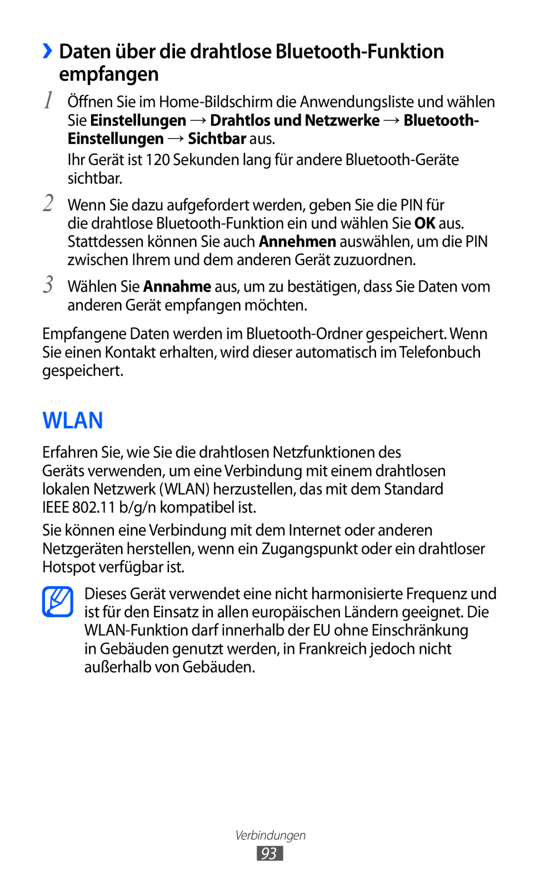 Samsung GT-S6102SKATUR, GT-S6102UWATUR, GT-S6102SKAATO manual Wlan, ››Daten über die drahtlose Bluetooth-Funktion empfangen 