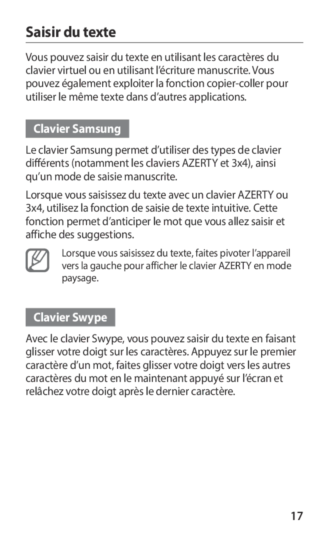 Samsung GT-S6102SKAXEF, GT-S6102UWAXEF manual Saisir du texte, Clavier Samsung 