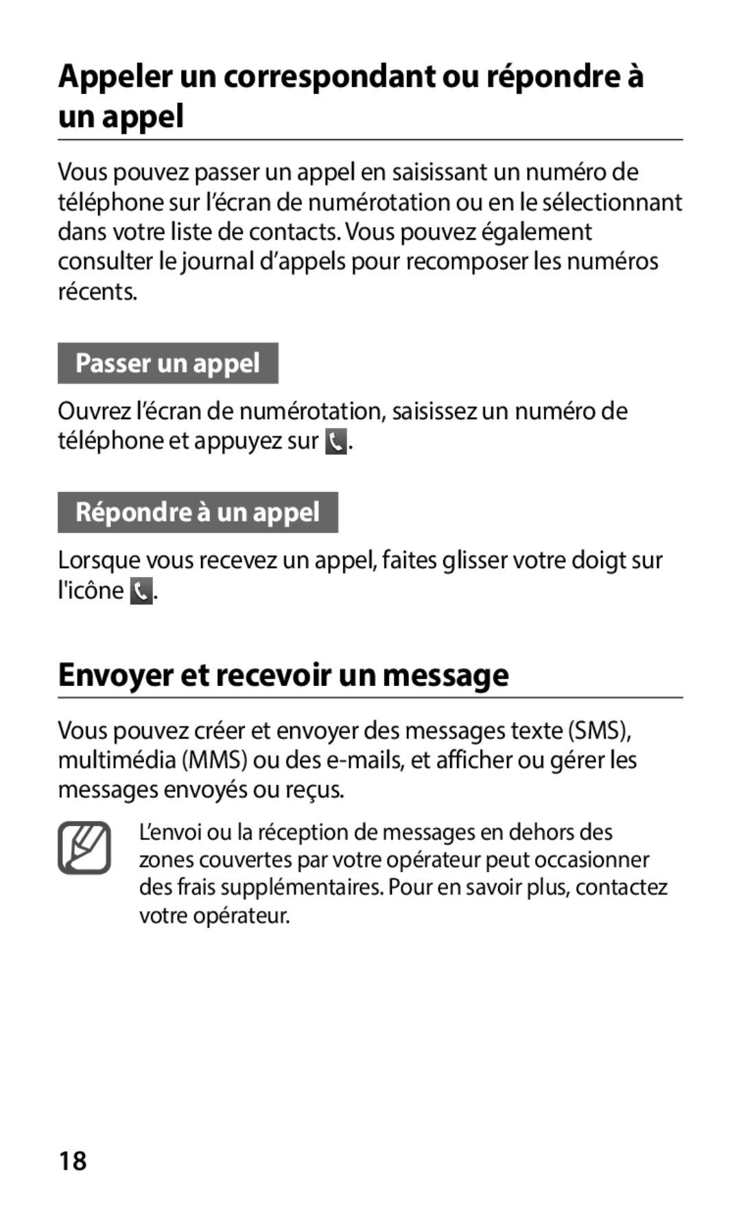 Samsung GT-S6102UWAXEF, GT-S6102SKAXEF Appeler un correspondant ou répondre à un appel, Envoyer et recevoir un message 