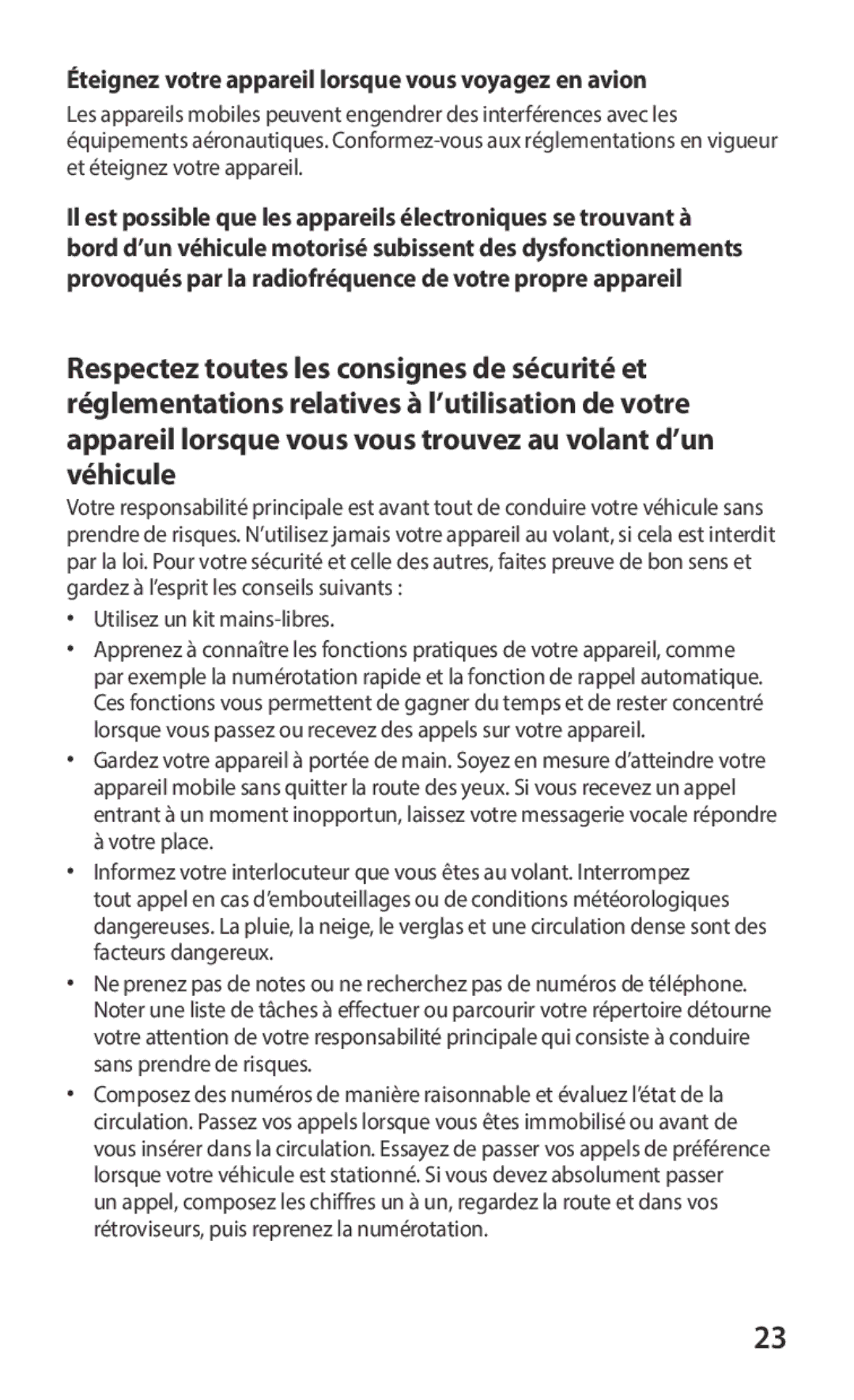 Samsung GT-S6102SKAXEF, GT-S6102UWAXEF Éteignez votre appareil lorsque vous voyagez en avion, Utilisez un kit mains-libres 