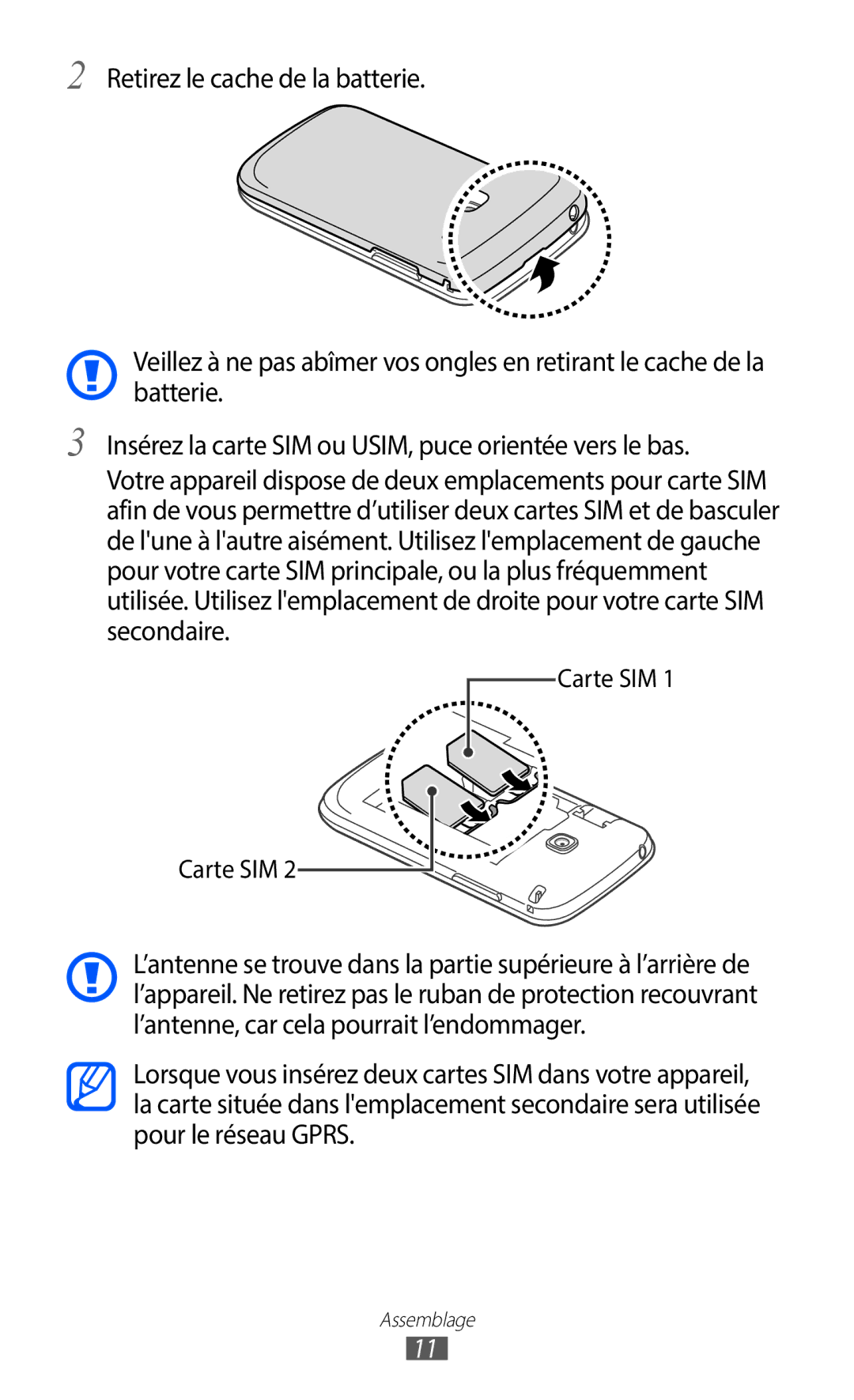 Samsung GT-S6102SKAXEF, GT-S6102UWAXEF manual Assemblage 