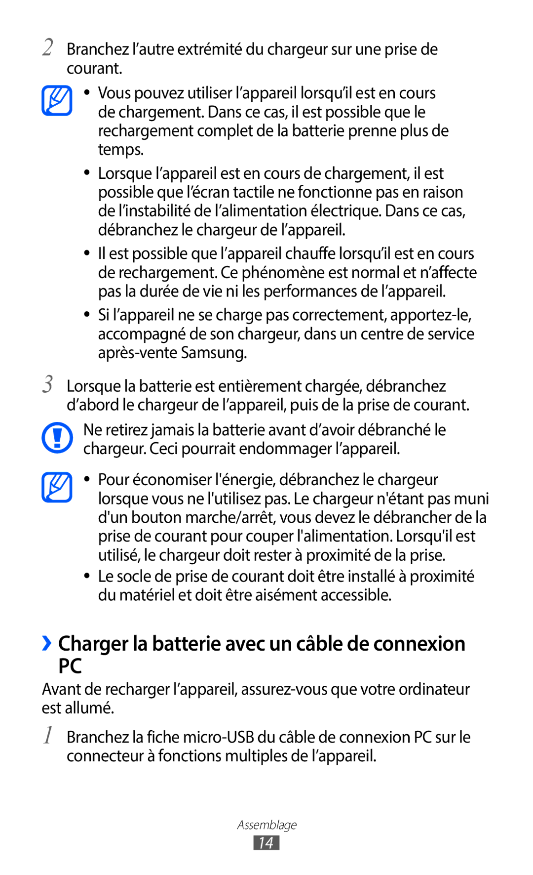 Samsung GT-S6102UWAXEF, GT-S6102SKAXEF manual ››Charger la batterie avec un câble de connexion 