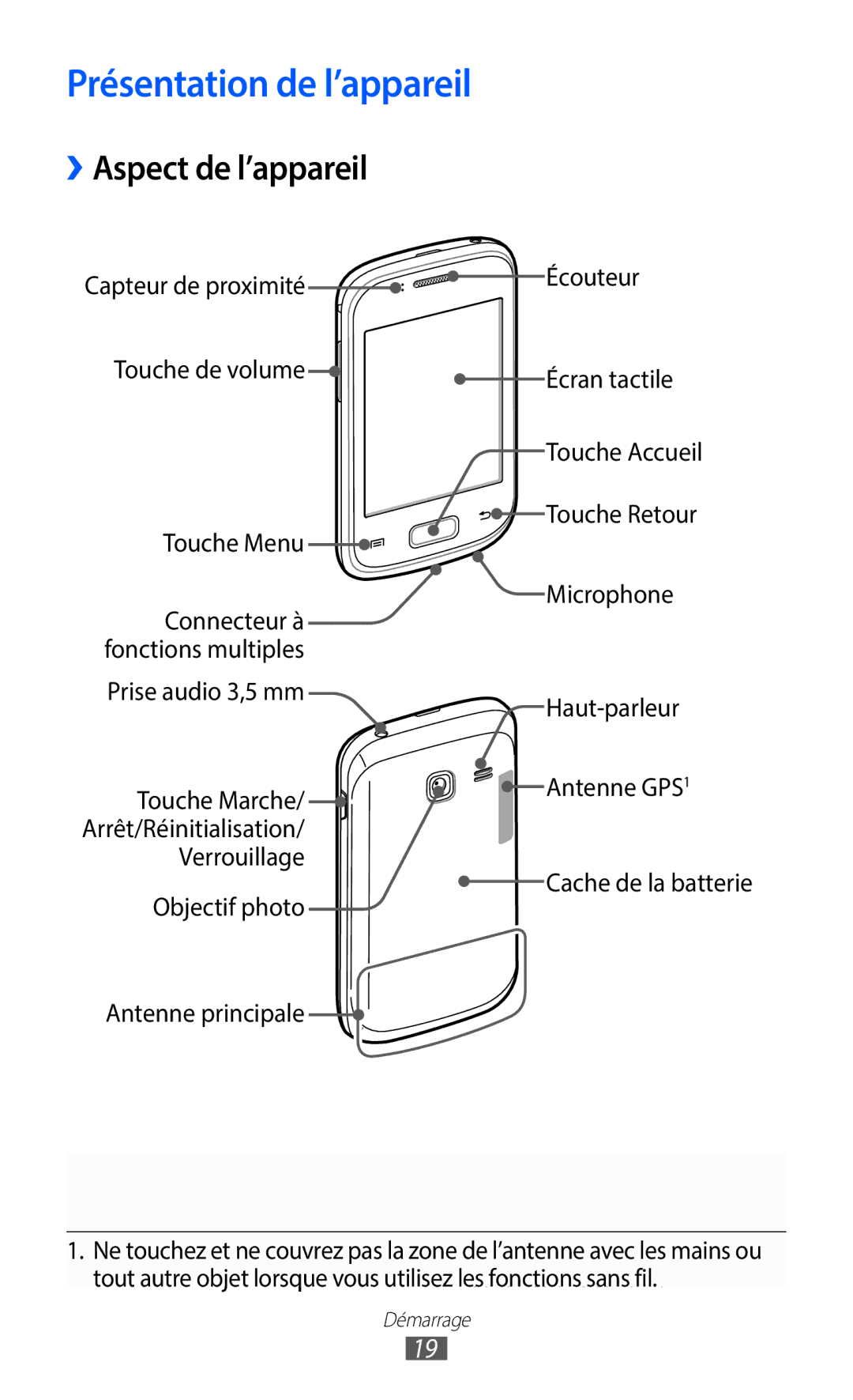 Samsung GT-S6102SKAXEF, GT-S6102UWAXEF manual Présentation de l’appareil, ››Aspect de l’appareil 