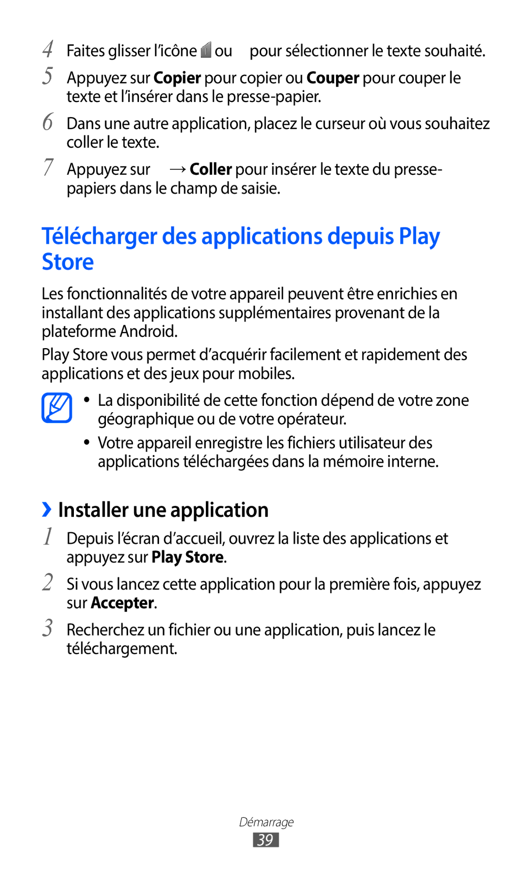 Samsung GT-S6102SKAXEF, GT-S6102UWAXEF manual Télécharger des applications depuis Play Store, ››Installer une application 