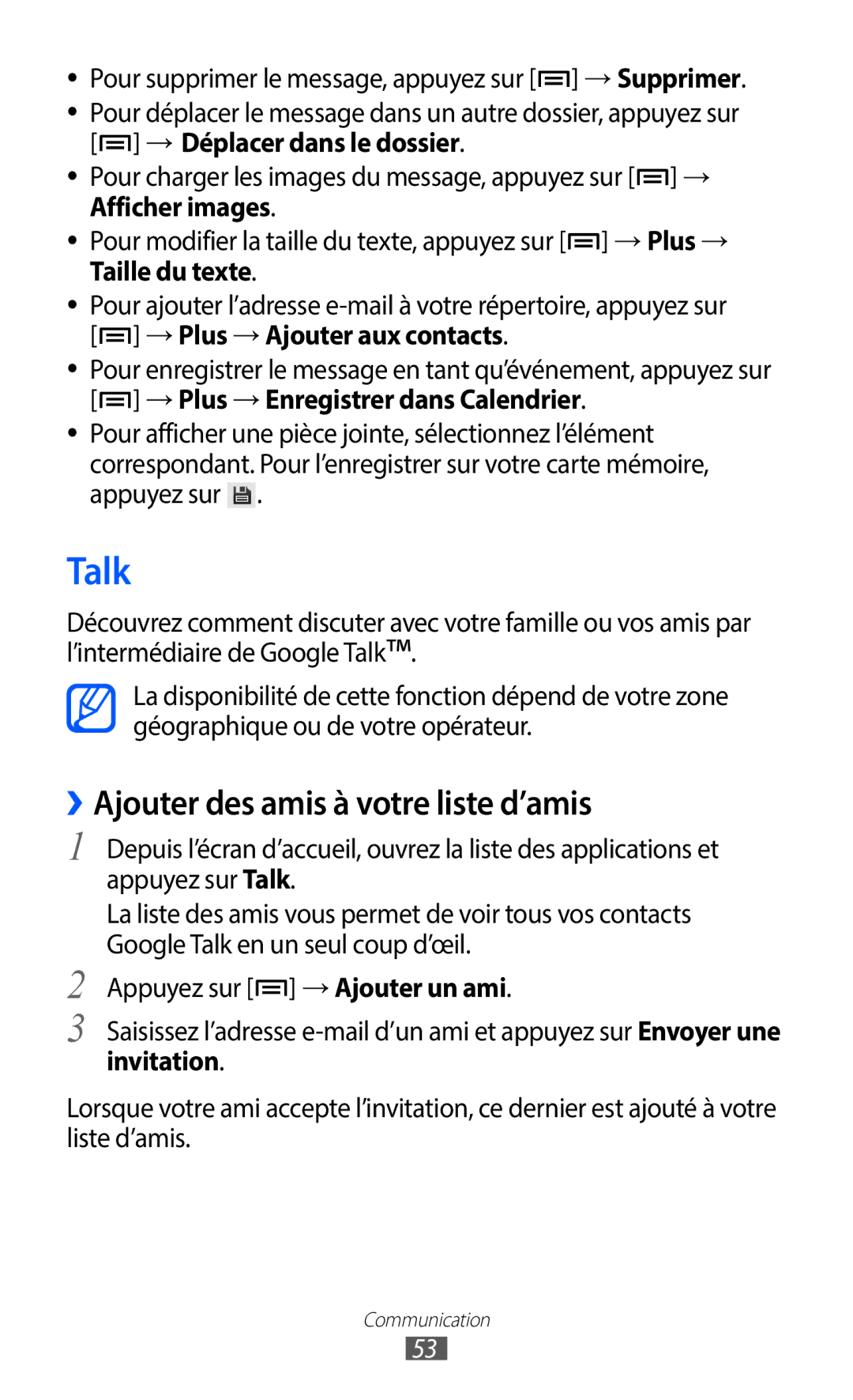 Samsung GT-S6102SKAXEF, GT-S6102UWAXEF manual Talk, ››Ajouter des amis à votre liste d’amis 