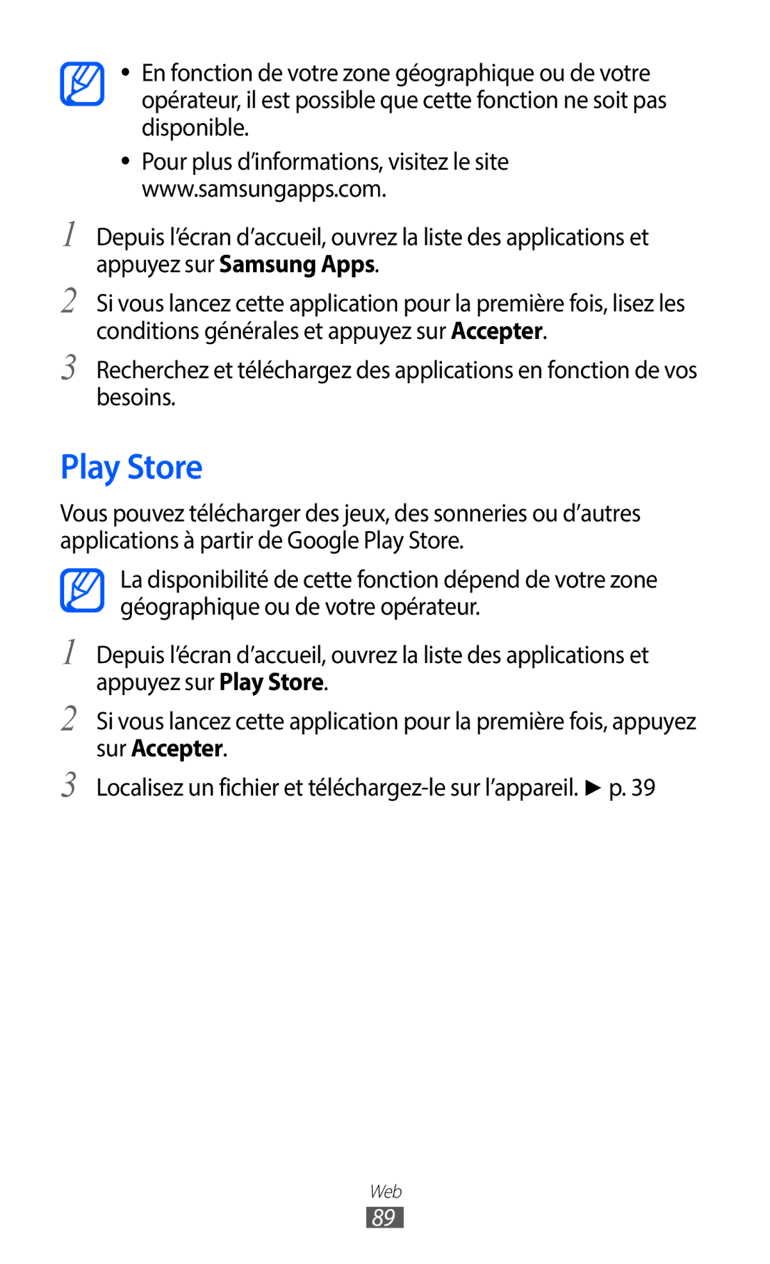 Samsung GT-S6102SKAXEF, GT-S6102UWAXEF manual Play Store 