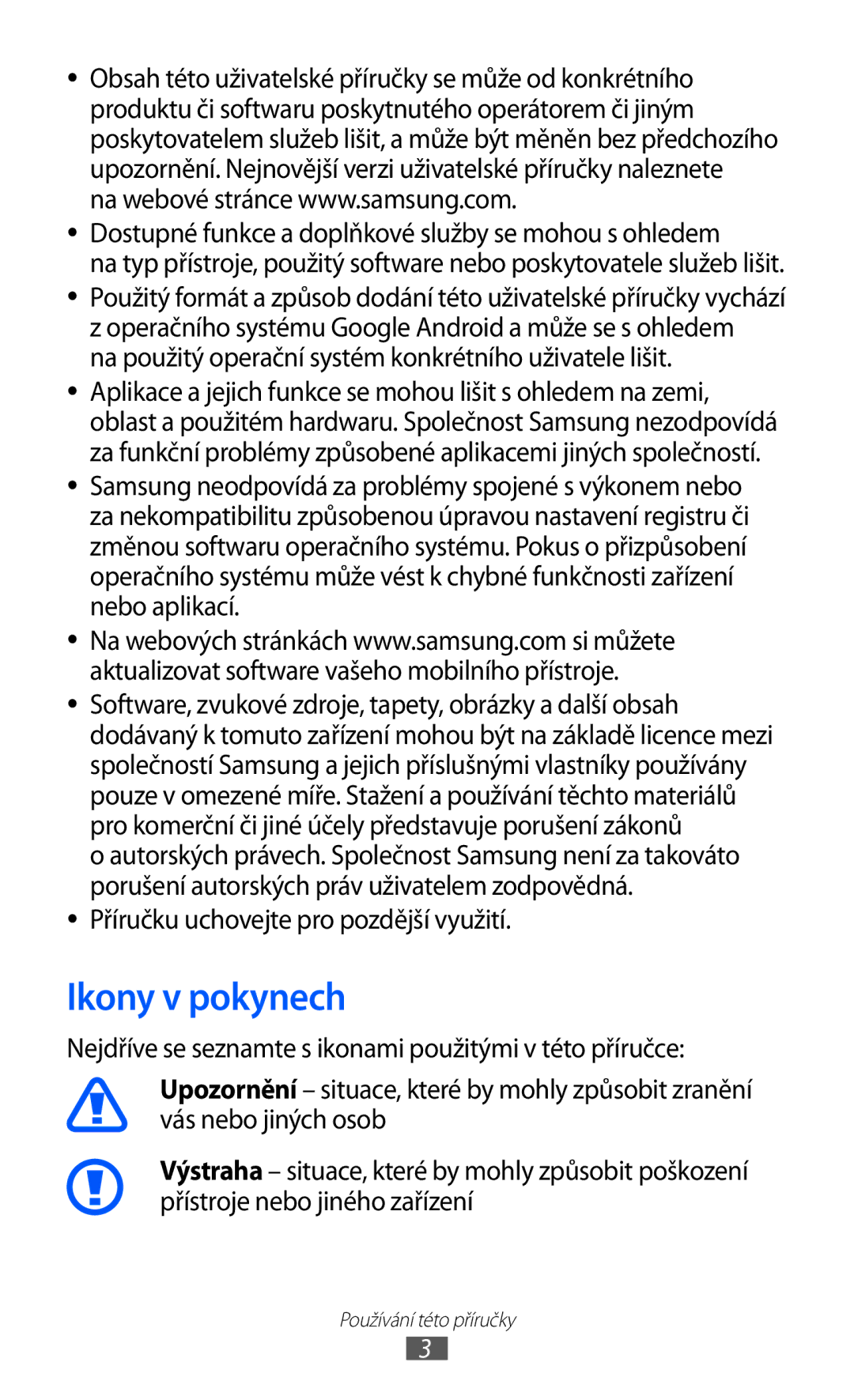 Samsung GT2S6102SKAXEZ, GT-S6102UWAXSK manual Ikony v pokynech, Dostupné funkce a doplňkové služby se mohou s ohledem 