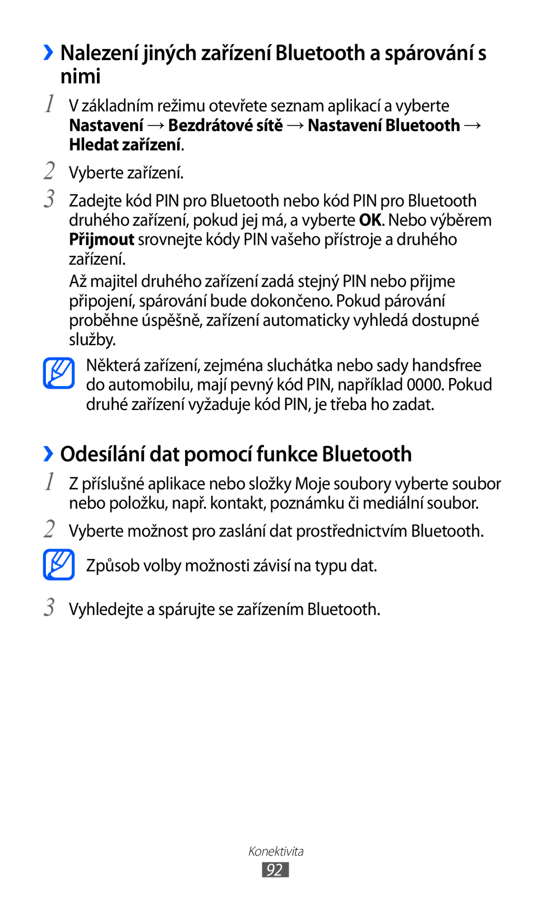 Samsung GT2S6102TKAXEZ ››Nalezení jiných zařízení Bluetooth a spárování s nimi, ››Odesílání dat pomocí funkce Bluetooth 