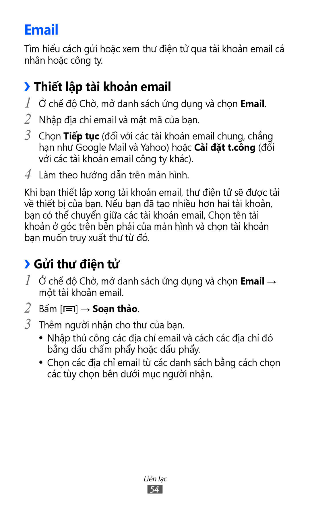 Samsung GT-S6102UWAXEV, GT-S6102UWAXXV, GT-S6102ALAXXV, GT-S6102SKAXXV manual ››Thiết lập tài khoả̉n email, Bấm → Soạn thả̉o 