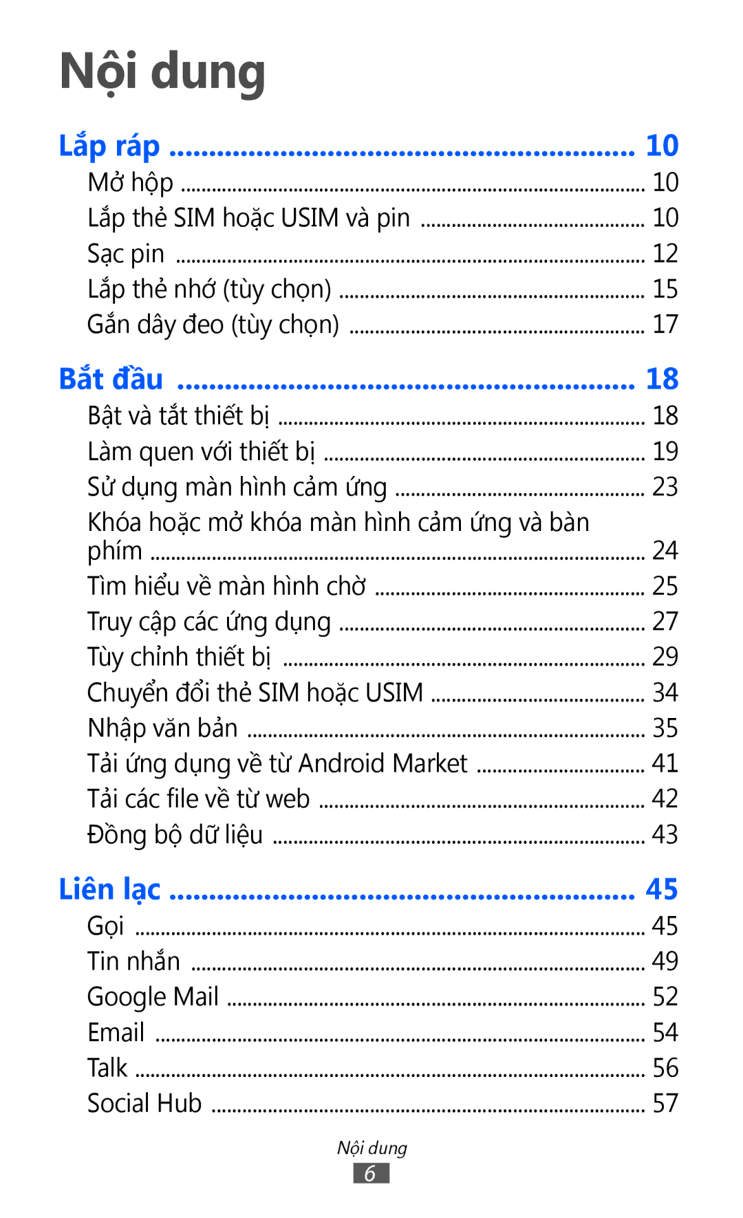 Samsung GT-S6102UWAXEV, GT-S6102UWAXXV, GT-S6102ALAXXV, GT-S6102SKAXXV, GT-S6102TKAXXV, GT-S6102ALAXEV manual Nội dung, Bắt đầu 