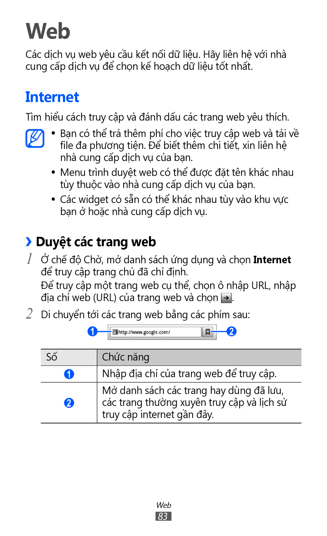 Samsung GT-S6102TKAXXV, GT-S6102UWAXXV, GT-S6102ALAXXV, GT-S6102SKAXXV, GT-S6102ALAXEV Web, Internet, ››Duyệt các trang web 