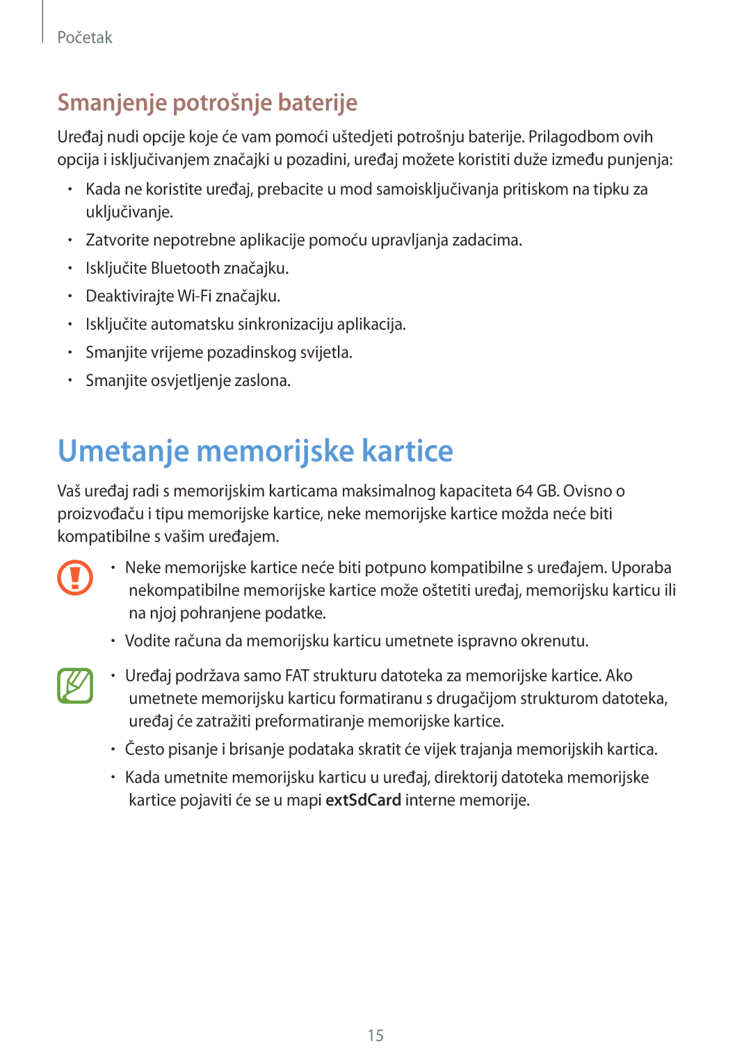 Samsung GT-S6310ZWASEE, GT-S6310DBATWO, GT2S6310ZWATRA manual Umetanje memorijske kartice, Smanjenje potrošnje baterije 