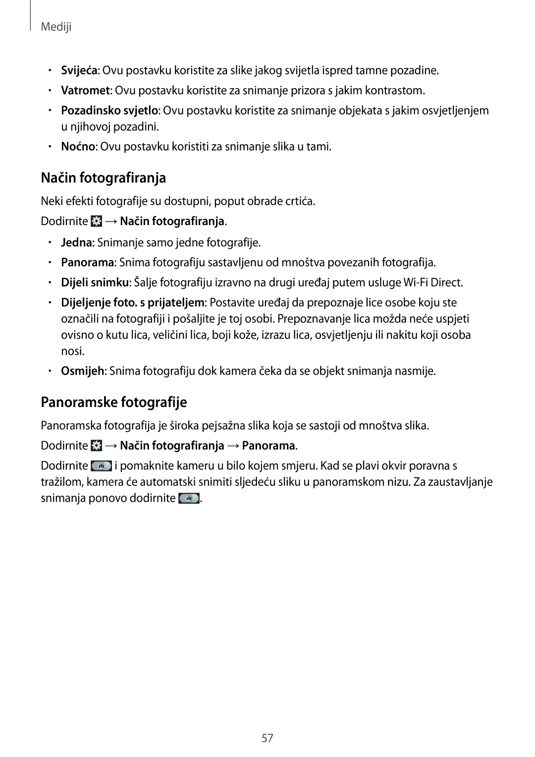 Samsung GT2S6310ZWATRA, GT-S6310DBATWO, GT2S6310DBATWO manual Panoramske fotografije, Dodirnite → Način fotografiranja 