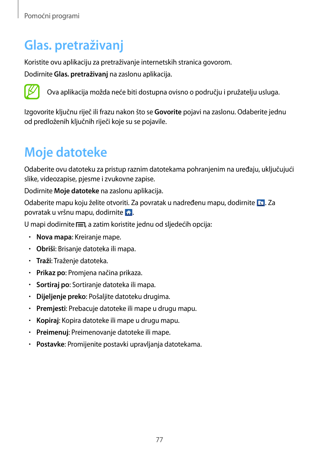 Samsung GT-S6310DBASEE, GT-S6310DBATWO, GT2S6310ZWATRA, GT2S6310DBATWO, GT-S6310ZWATRA manual Glas. pretraživanj, Moje datoteke 