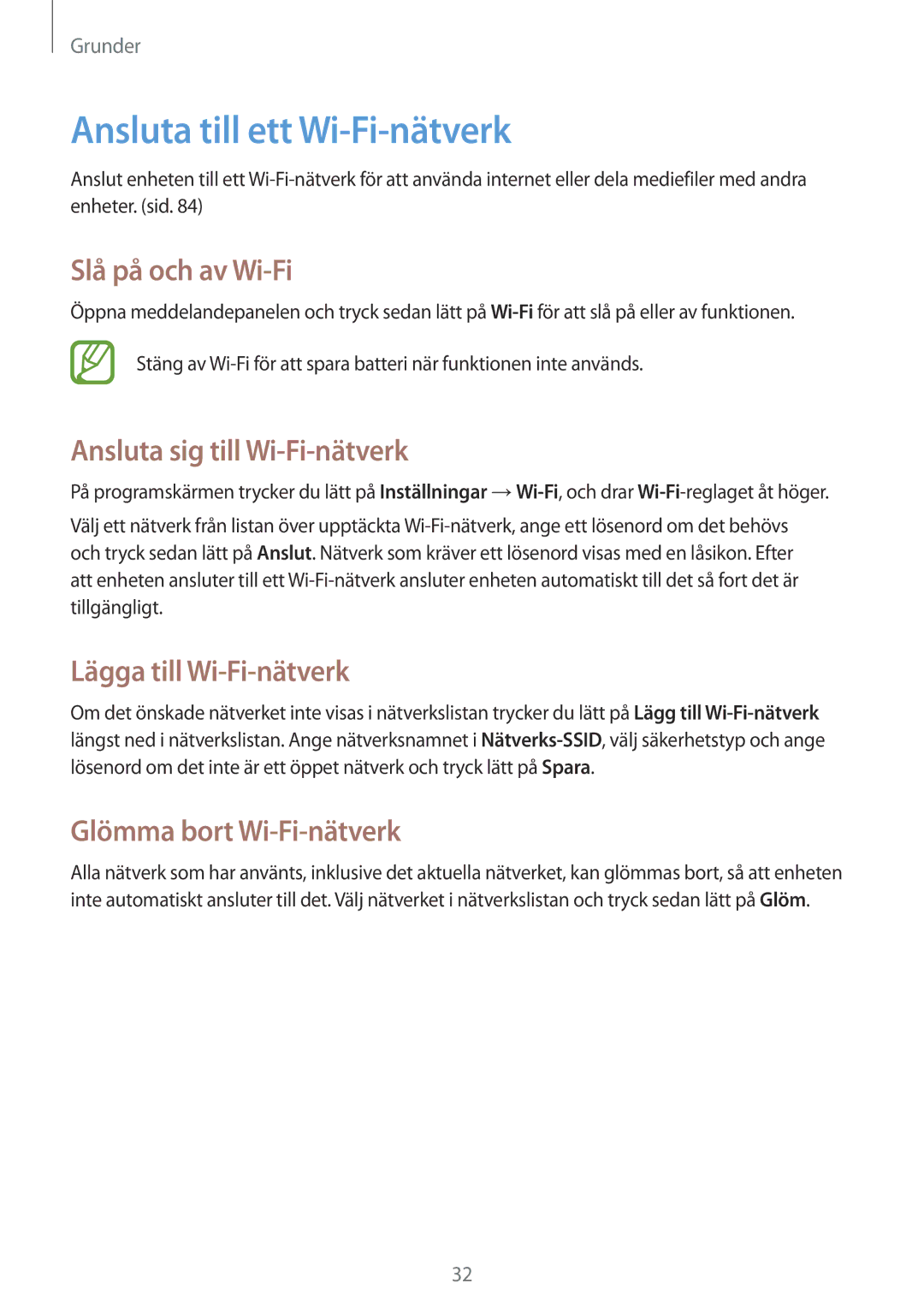 Samsung GT-S6310DBNNEE, GT-S6310WRNNEE Ansluta till ett Wi-Fi-nätverk, Slå på och av Wi-Fi, Ansluta sig till Wi-Fi-nätverk 