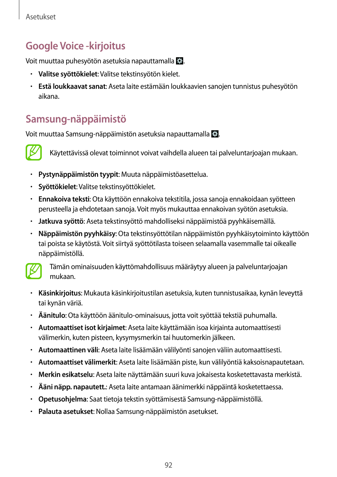 Samsung GT-S6310DBNNEE, GT-S6310WRNNEE, GT-S6310ZWNNEE, GT-S6310MSNNEE manual Google Voice -kirjoitus, Samsung-näppäimistö 