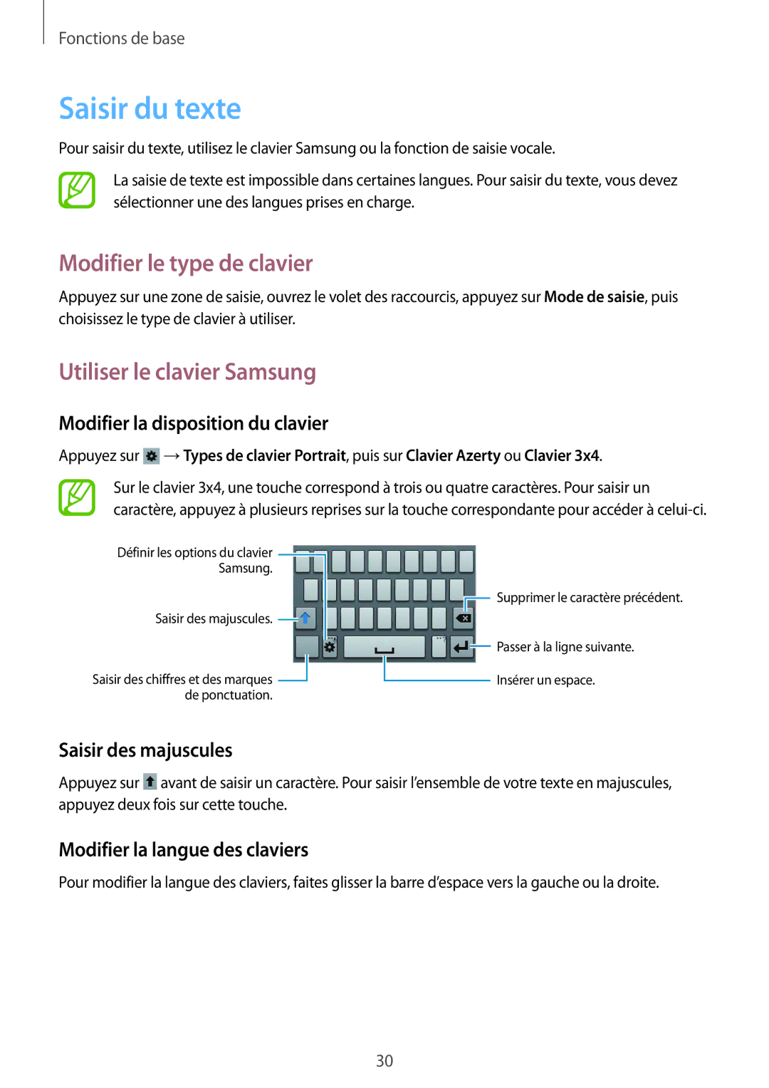 Samsung GT-S6310DBNNRJ, GT-S6310ZWNXEF manual Saisir du texte, Modifier le type de clavier, Utiliser le clavier Samsung 