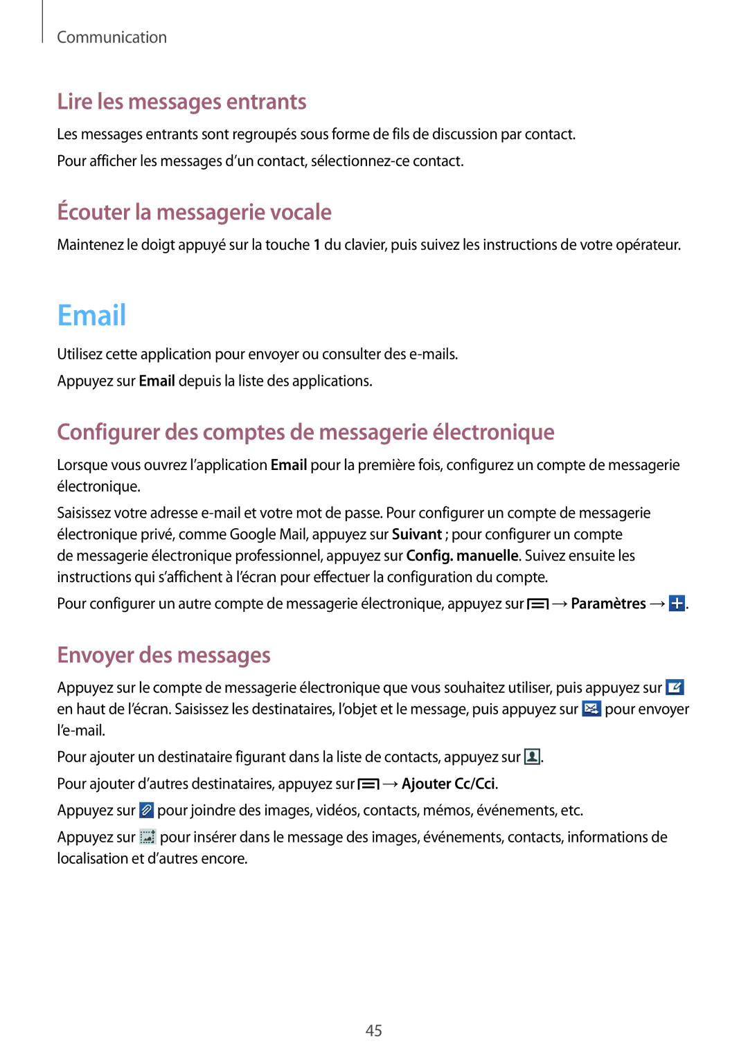 Samsung GT-S6310DBNNRJ, GT-S6310ZWNXEF, GT-S6310DBNXEF manual Lire les messages entrants, Écouter la messagerie vocale 