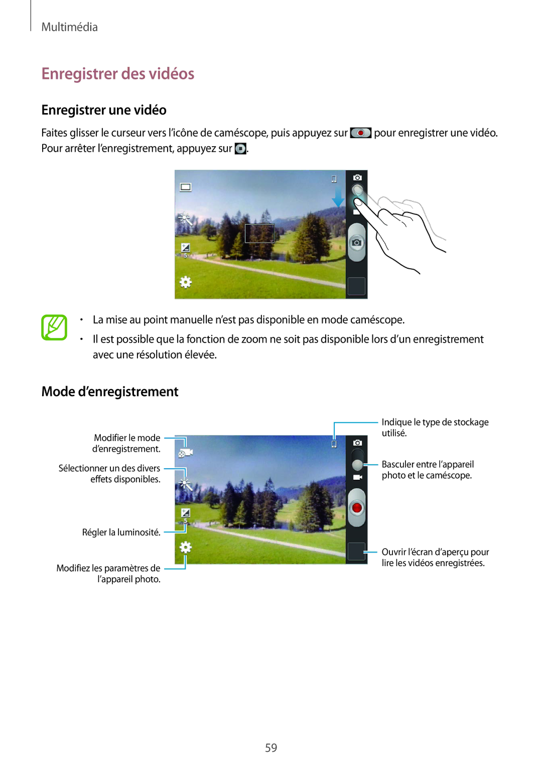 Samsung GT-S6310DBNFTM, GT-S6310DBNNRJ, GT-S6310ZWNXEF Enregistrer des vidéos, Enregistrer une vidéo, Mode d’enregistrement 