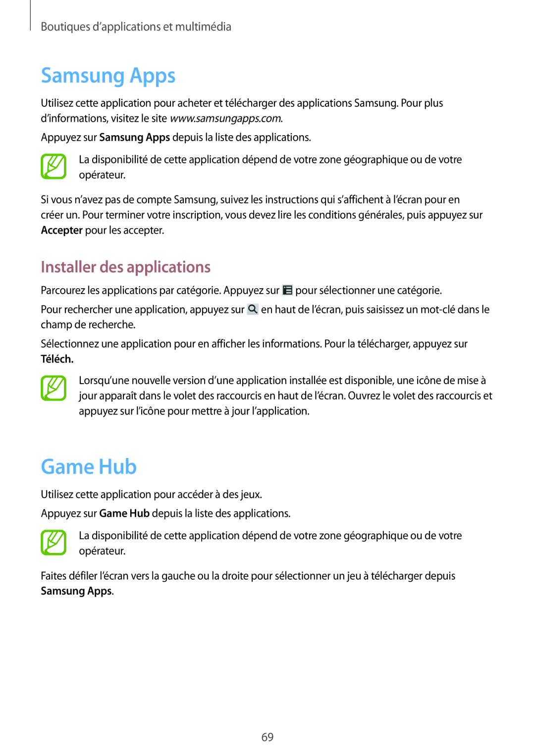 Samsung GT-S6310DBNFTM, GT-S6310DBNNRJ, GT-S6310ZWNXEF, GT-S6310DBNXEF, GT-S6310ZWNNRJ manual Samsung Apps, Game Hub, Téléch 
