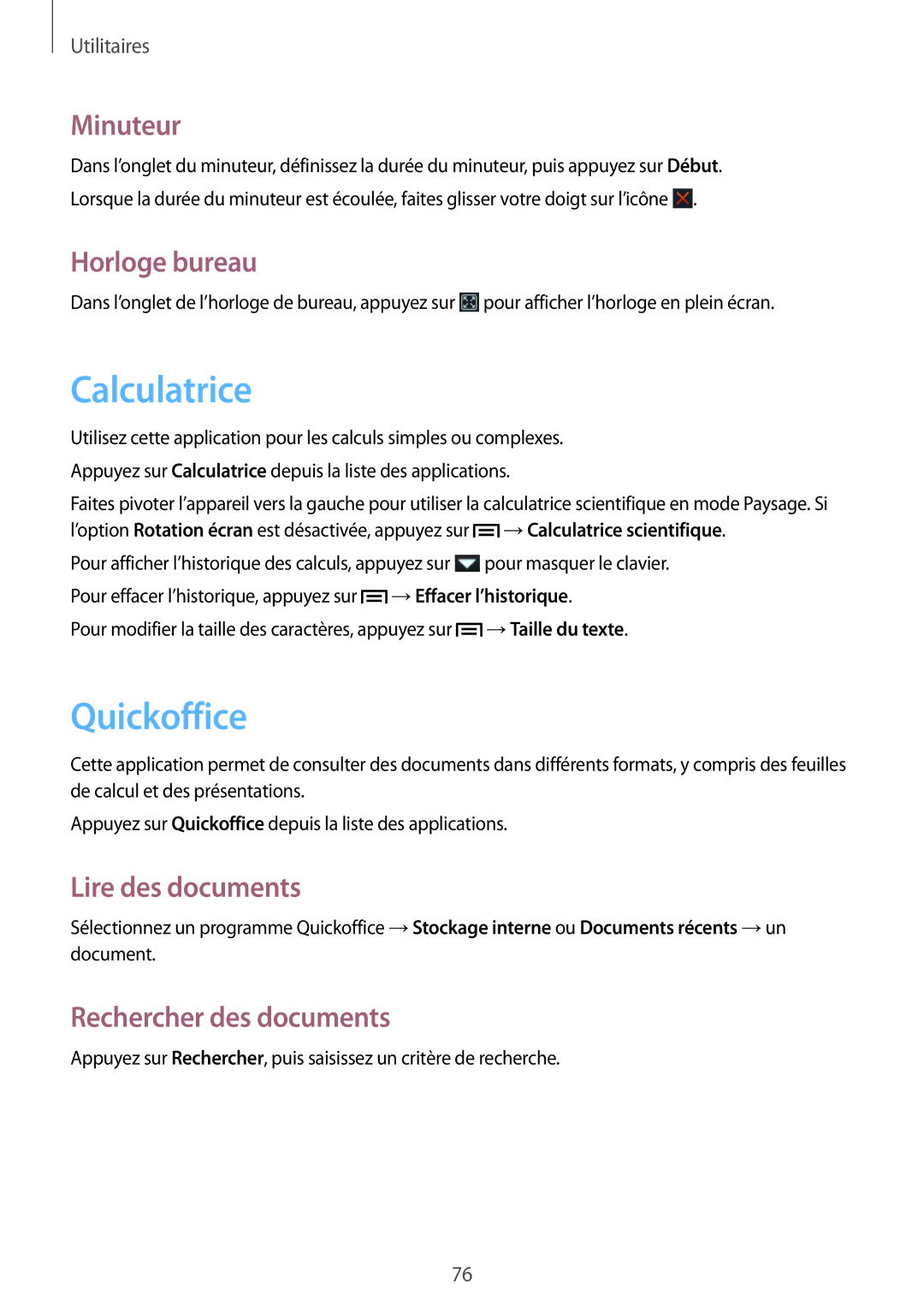 Samsung GT-S6310ZWNXEF, GT-S6310DBNNRJ, GT-S6310DBNXEF, GT-S6310ZWNNRJ, GT-S6310DBNFTM manual Calculatrice, Quickoffice 