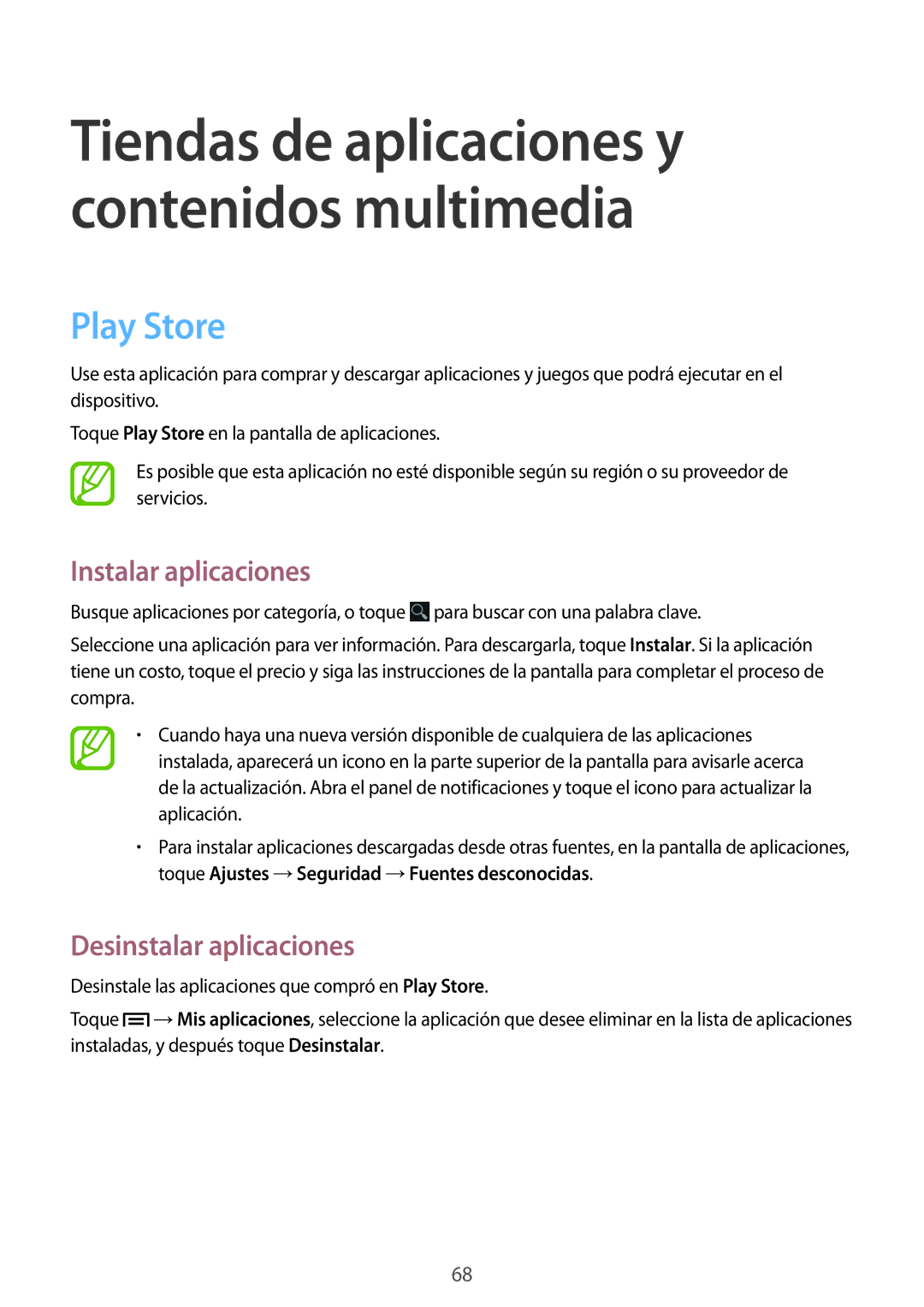 Samsung GT-S6310ZWNAMN, GT-S6310MSNDBT, GT-S6310ZWNITV manual Tiendas de aplicaciones y contenidos multimedia, Play Store 