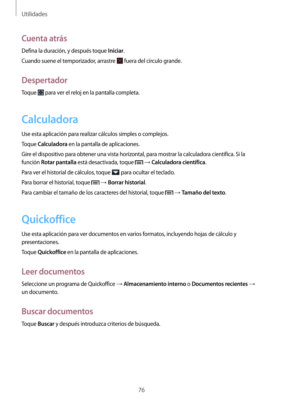 Samsung GT-S6310ZWNAMN, GT-S6310MSNDBT, GT-S6310ZWNITV, GT-S6310DBNXEC, GT-S6310ZWNAMO manual Calculadora, Quickoffice 