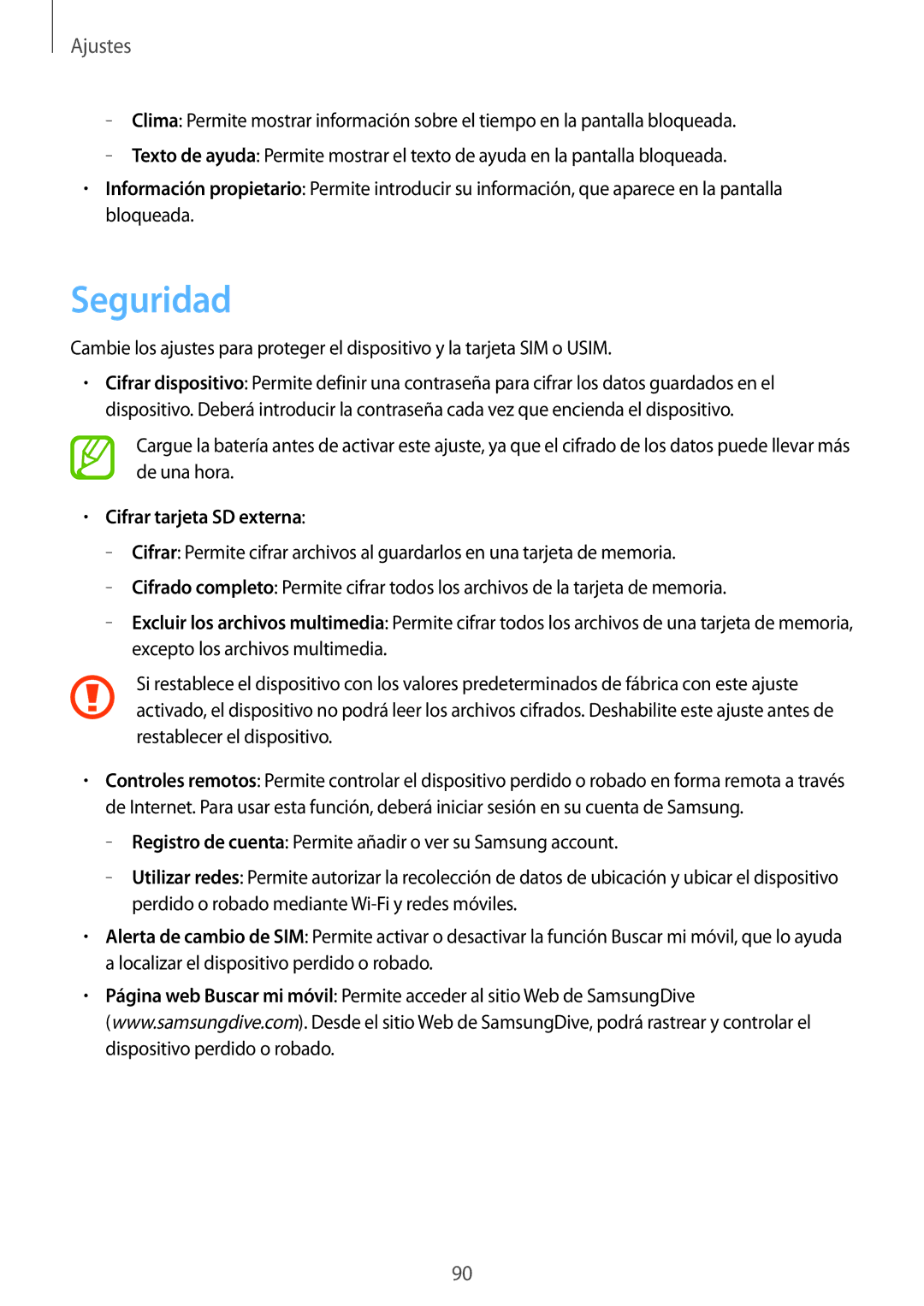 Samsung GT-S6310DBNXEC, GT-S6310MSNDBT, GT-S6310ZWNITV, GT-S6310ZWNAMO, GT-S6310ZWNAMN Seguridad, Cifrar tarjeta SD externa 