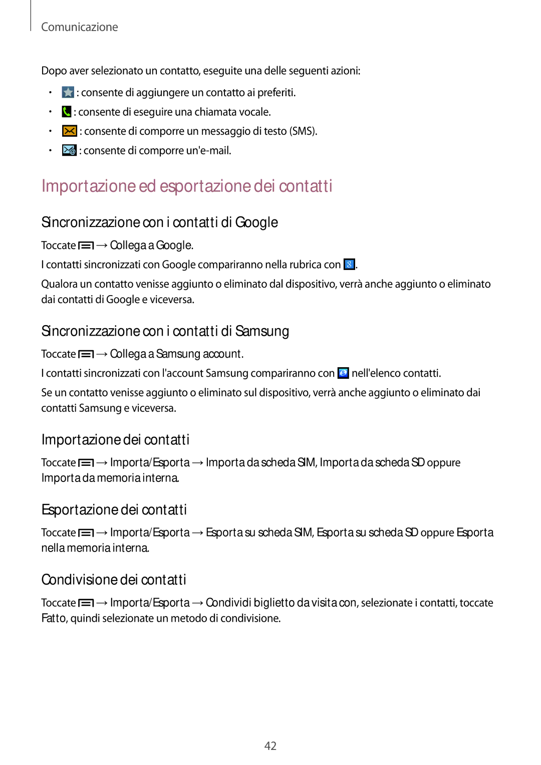 Samsung GT-S6310ZWNTIM, GT-S6310MSNITV, GT-S6310DBNITV, GT-S6310ZWNITV manual Importazione ed esportazione dei contatti 