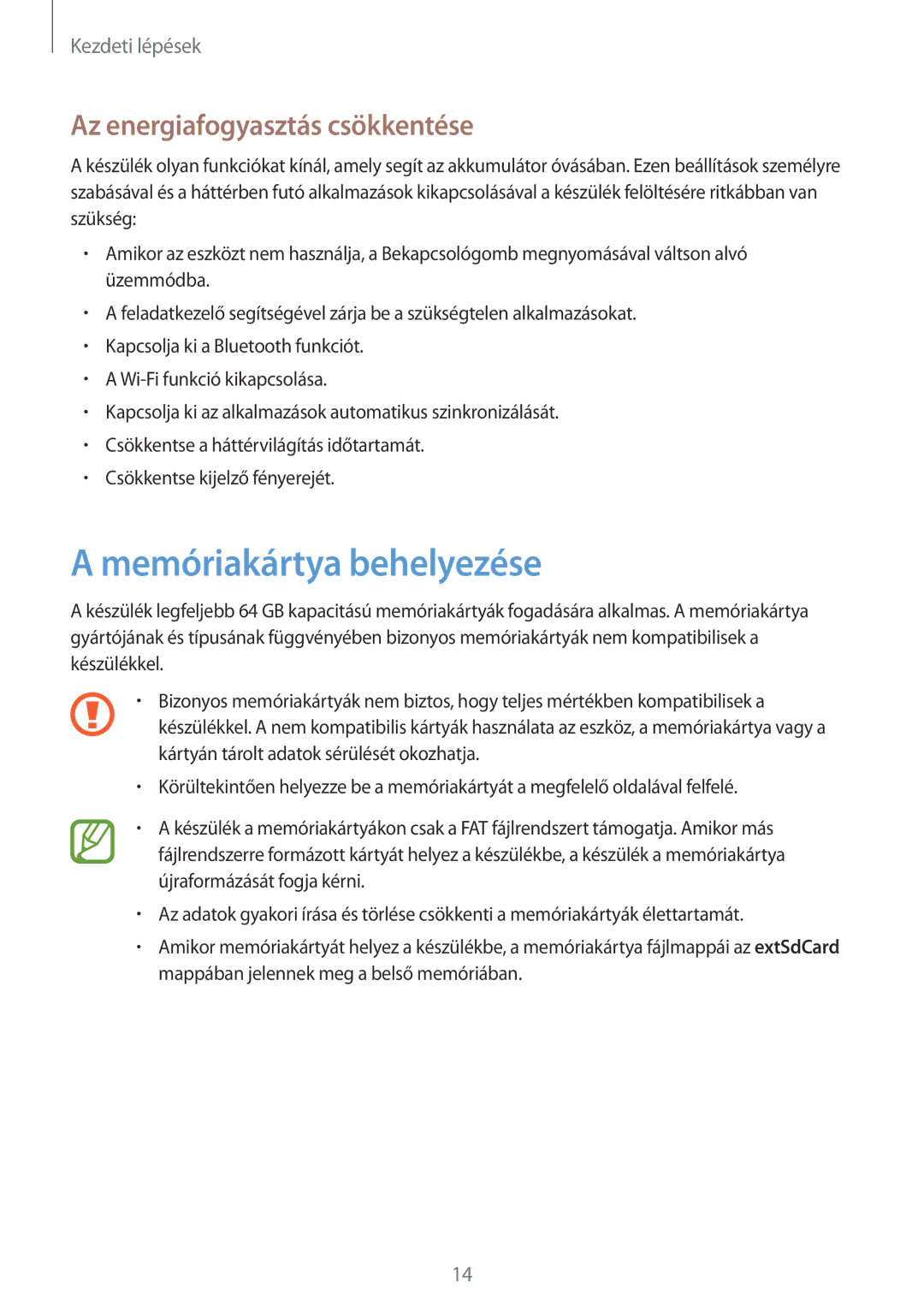 Samsung GT-S6310DBACOA, GT-S6310WRAGBL, GT-S6310MSAGBL manual Memóriakártya behelyezése, Az energiafogyasztás csökkentése 