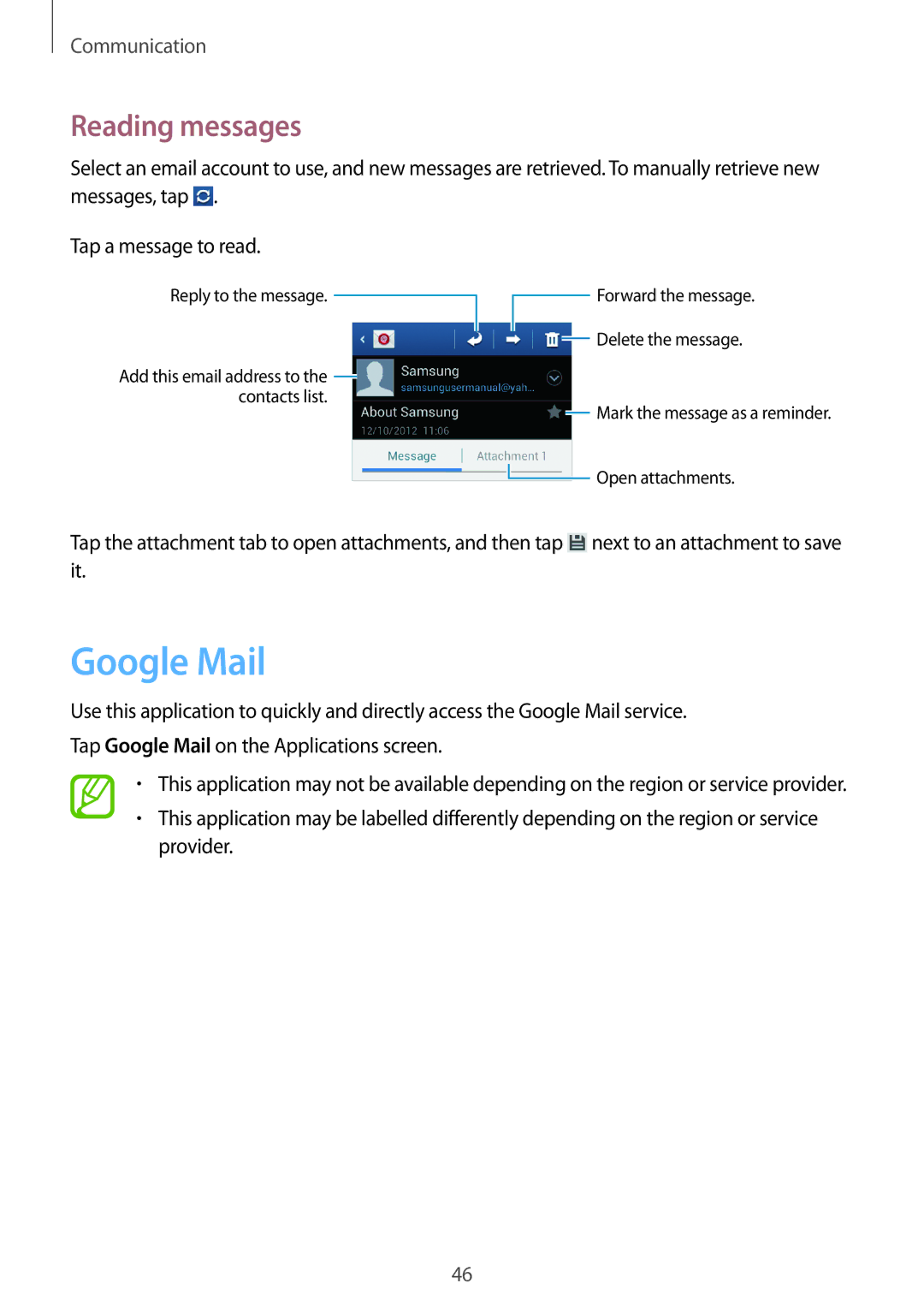 Samsung GT-S6310WRAORX, GT-S6310WRAYOG, GT-S6310DBAPHE, GT-S6310ZWATPH, GT-S6310ZWAYOG manual Google Mail, Reading messages 