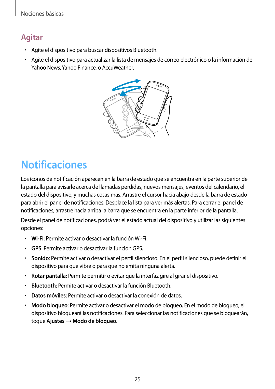 Samsung GT-S6310ZWAPHE, GT-S6310WRAYOG, GT-S6310DBAPHE, GT-S6310ZWATPH, GT-S6310ZWAYOG, GT-S6310WRAPHE Notificaciones, Agitar 