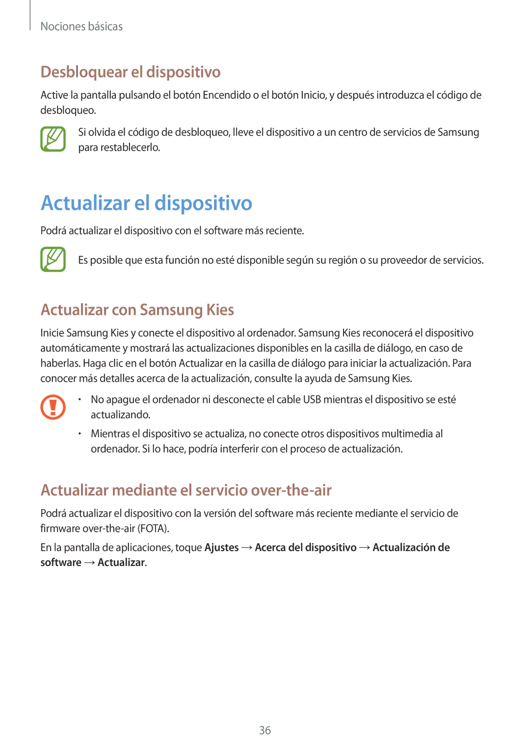 Samsung GT-S6310DBAPHE, GT-S6310WRAYOG Actualizar el dispositivo, Desbloquear el dispositivo, Actualizar con Samsung Kies 