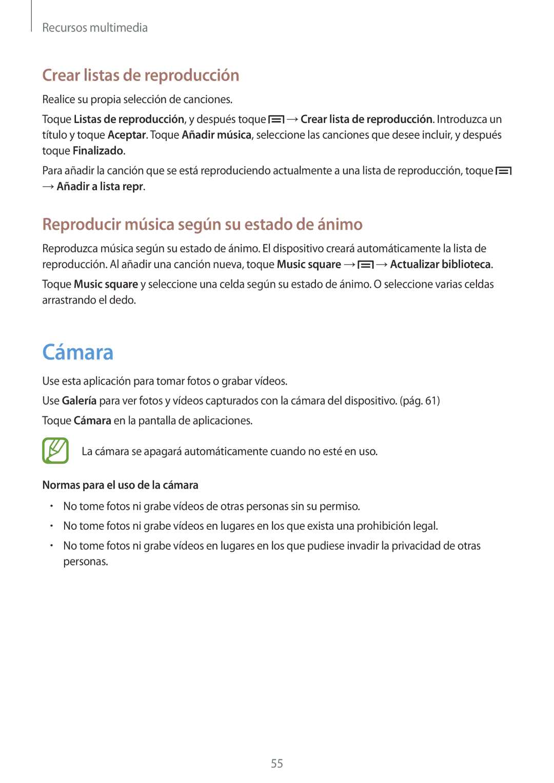 Samsung GT-S6310DBAYOG, GT-S6310WRAYOG Cámara, Crear listas de reproducción, Reproducir música según su estado de ánimo 