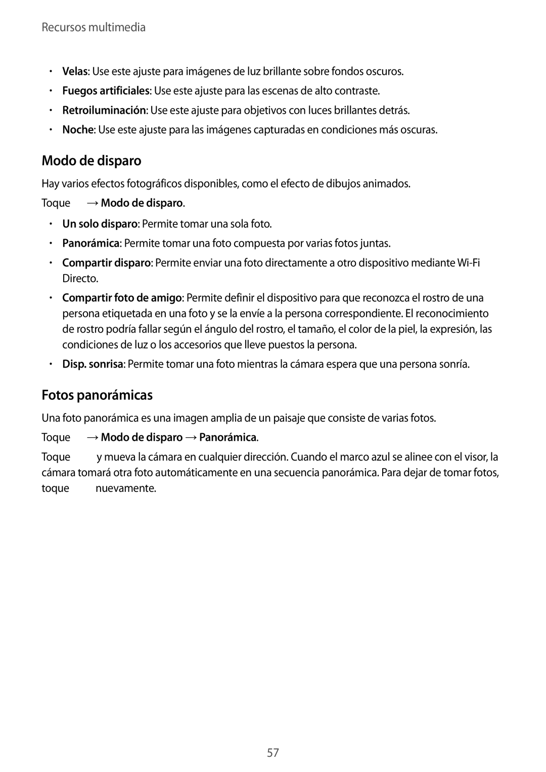 Samsung GT-S6310DBAPHE, GT-S6310WRAYOG, GT-S6310ZWATPH manual Fotos panorámicas, Toque →Modo de disparo →Panorámica 