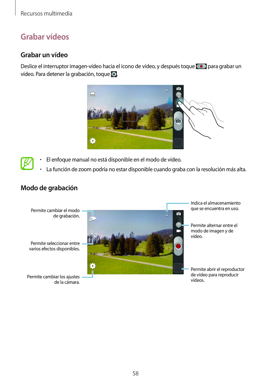 Samsung GT-S6310ZWATPH, GT-S6310WRAYOG, GT-S6310DBAPHE, GT-S6310ZWAYOG Grabar vídeos, Grabar un vídeo, Modo de grabación 