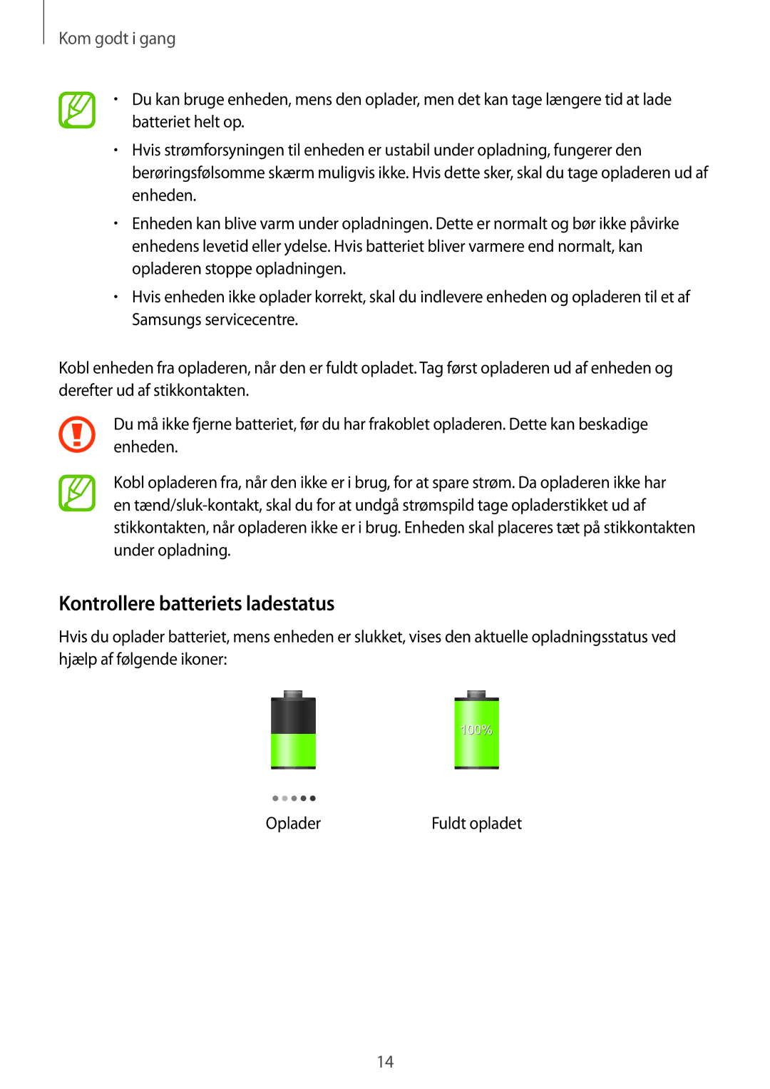 Samsung GT-S6310WRANEE, GT-S6310YBANEE, GT-S6310ZWANEE, GT-S6310DBANEE, GT-S6310MSANEE manual Kontrollere batteriets ladestatus 