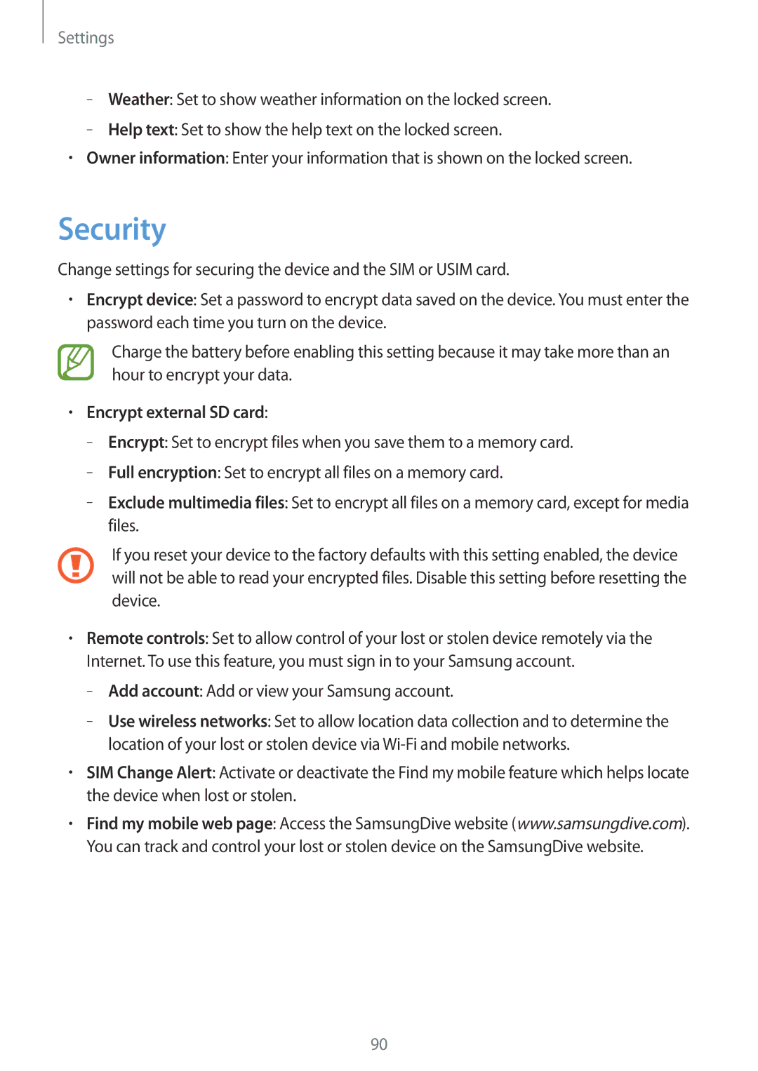 Samsung GT-S6310ZWNWIN, GT-S6310ZWNDTR, GT-S6310ZWNVID, GT-S6310DBNVDR, GT2S6310DBNDBT Security, Encrypt external SD card 