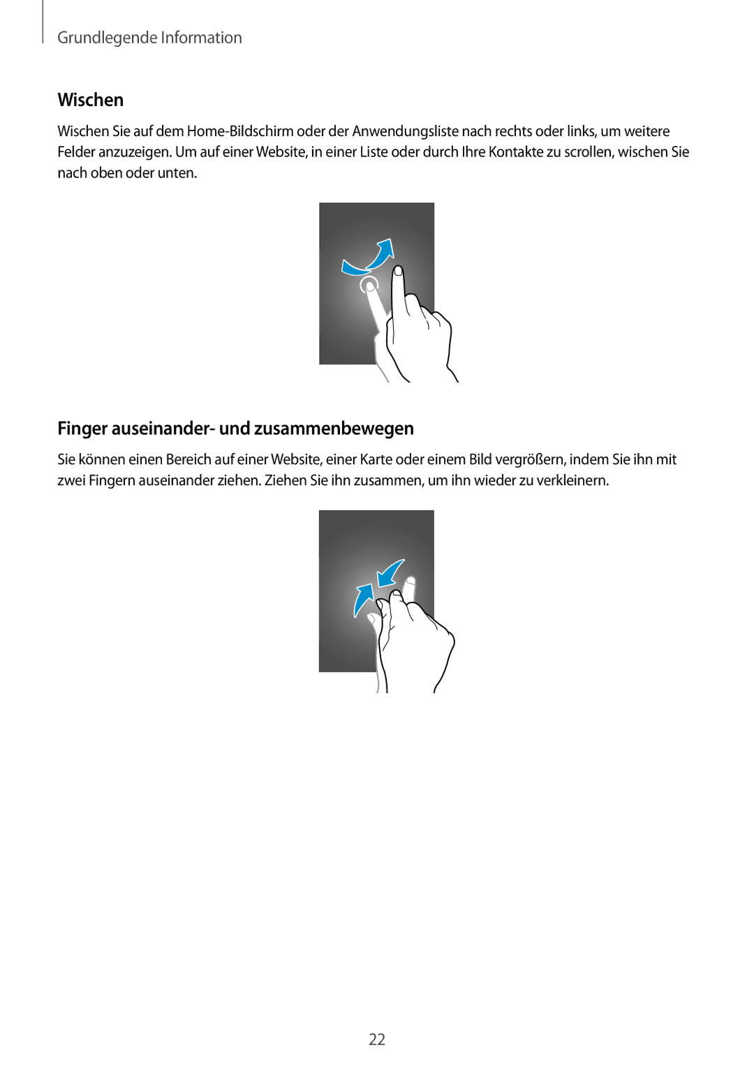 Samsung GT-S6310MSNWIN, GT-S6310ZWNDTR, GT-S6310ZWNVID, GT-S6310DBNVDR manual Wischen, Finger auseinander- und zusammenbewegen 