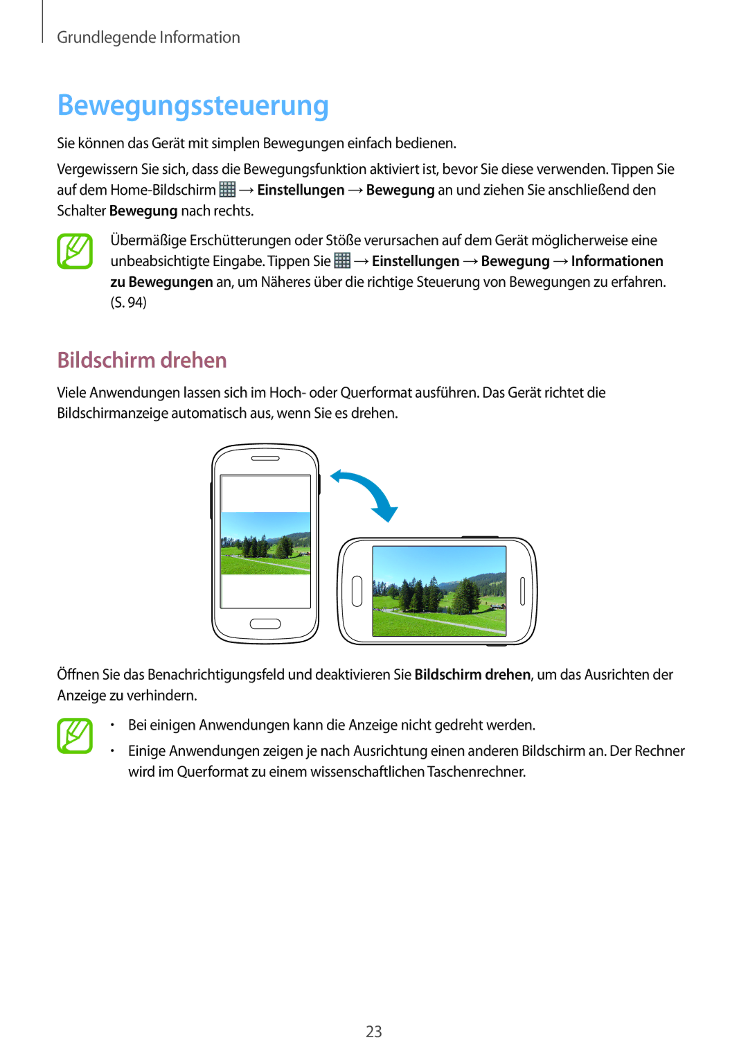 Samsung GT-S6310DBNDBT, GT-S6310ZWNDTR, GT-S6310ZWNVID, GT-S6310DBNVDR, GT2S6310DBNDBT Bewegungssteuerung, Bildschirm drehen 