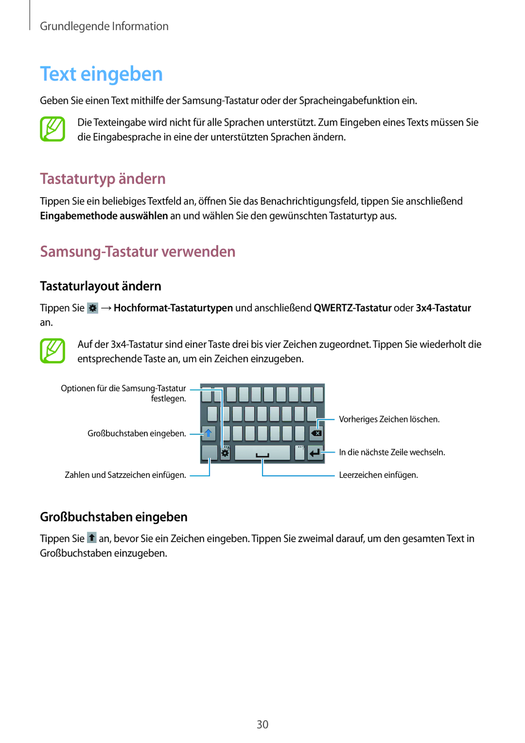 Samsung GT-S6310MSNDBT manual Text eingeben, Tastaturtyp ändern, Samsung-Tastatur verwenden, Tastaturlayout ändern 