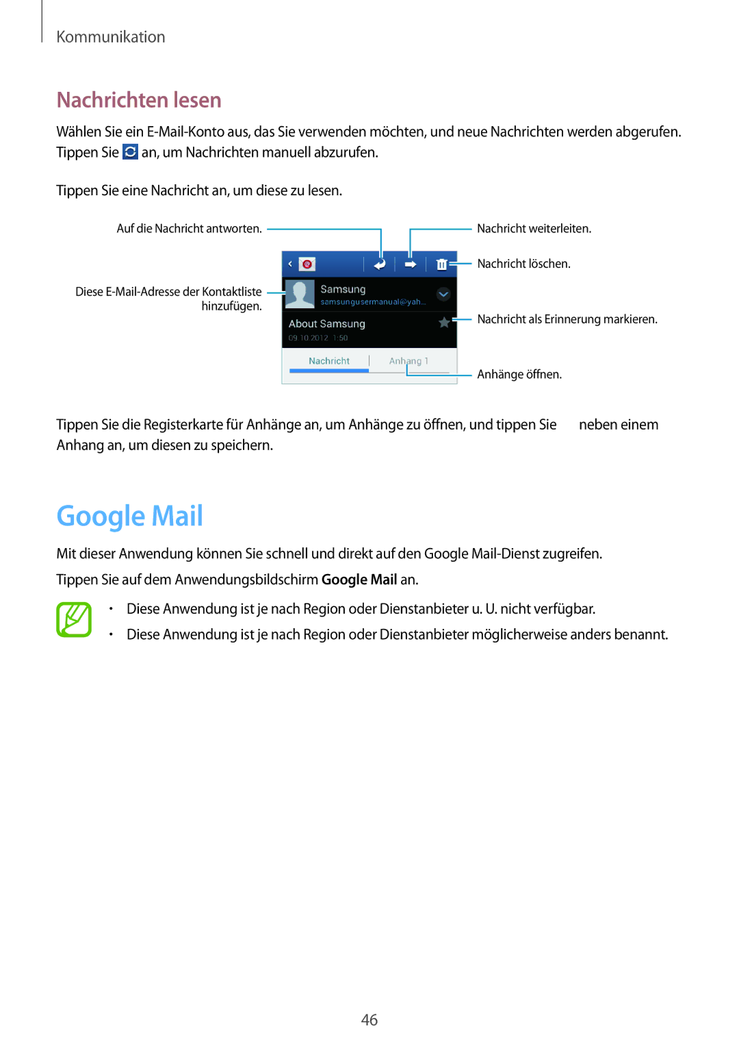 Samsung GT-S6310MSNWIN, GT-S6310ZWNDTR, GT-S6310ZWNVID, GT-S6310DBNVDR, GT2S6310DBNDBT manual Google Mail, Nachrichten lesen 