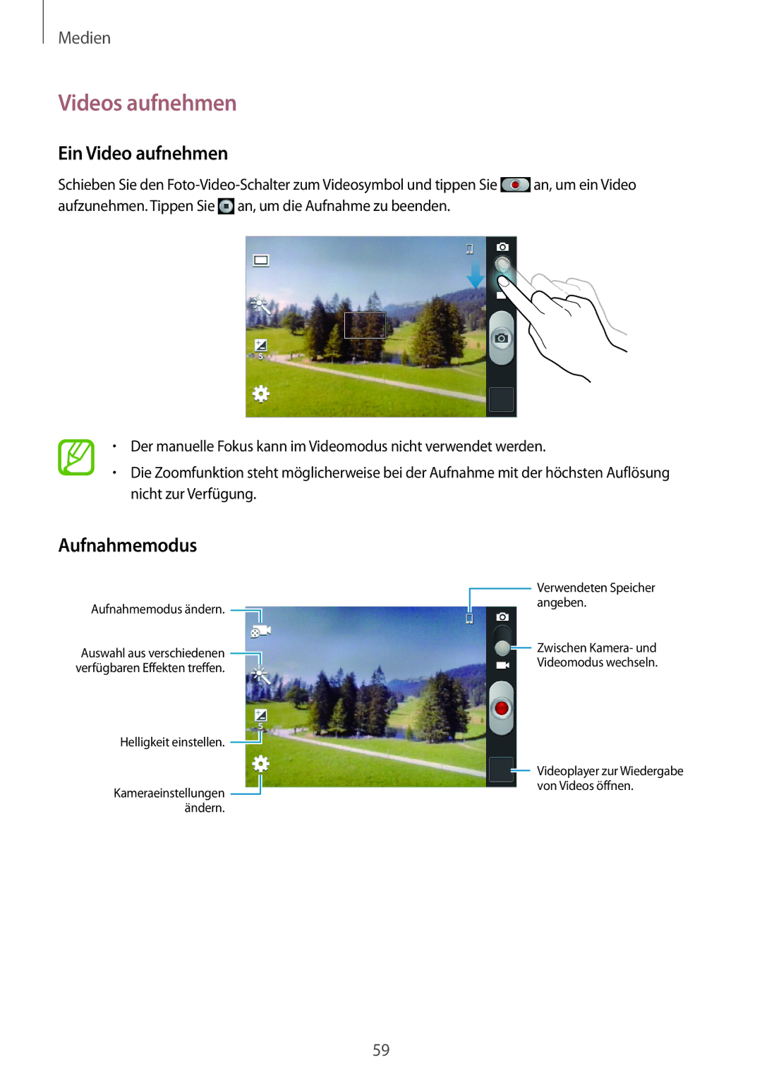 Samsung GT-S6310DBNTCL, GT-S6310ZWNDTR, GT-S6310ZWNVID, GT-S6310DBNVDR, GT2S6310DBNDBT Videos aufnehmen, Ein Video aufnehmen 