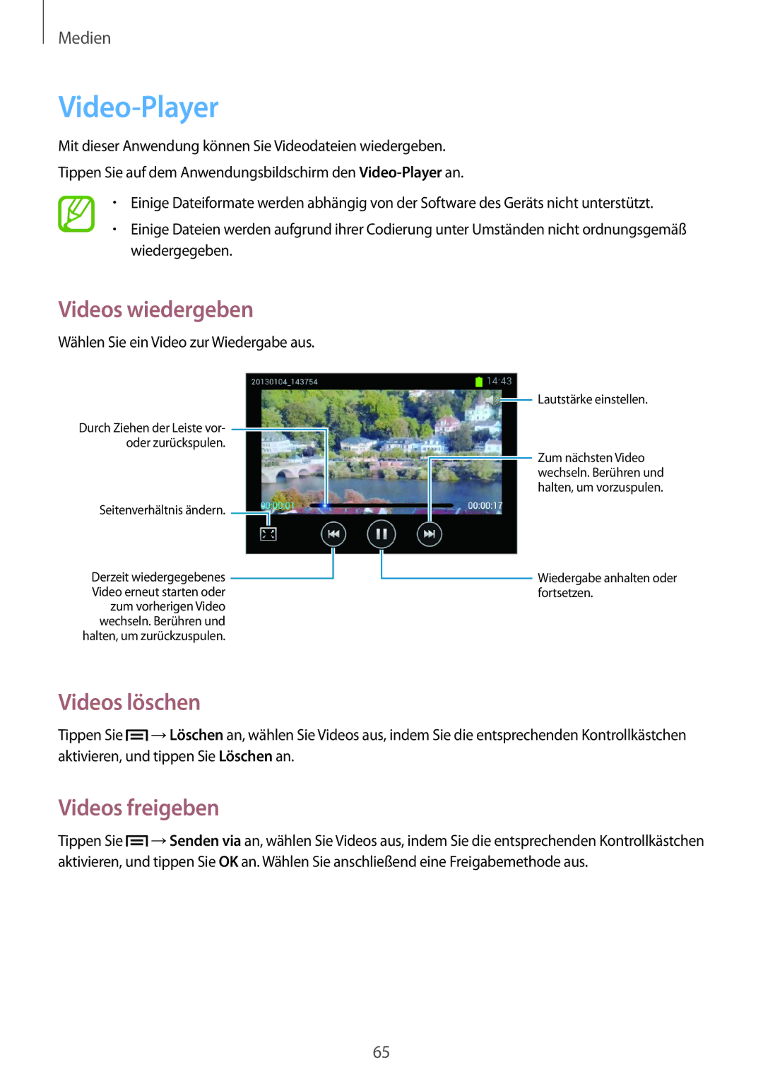 Samsung GT-S6310MSNTRG, GT-S6310ZWNDTR, GT-S6310ZWNVID, GT-S6310DBNVDR manual Video-Player, Videos löschen, Videos freigeben 
