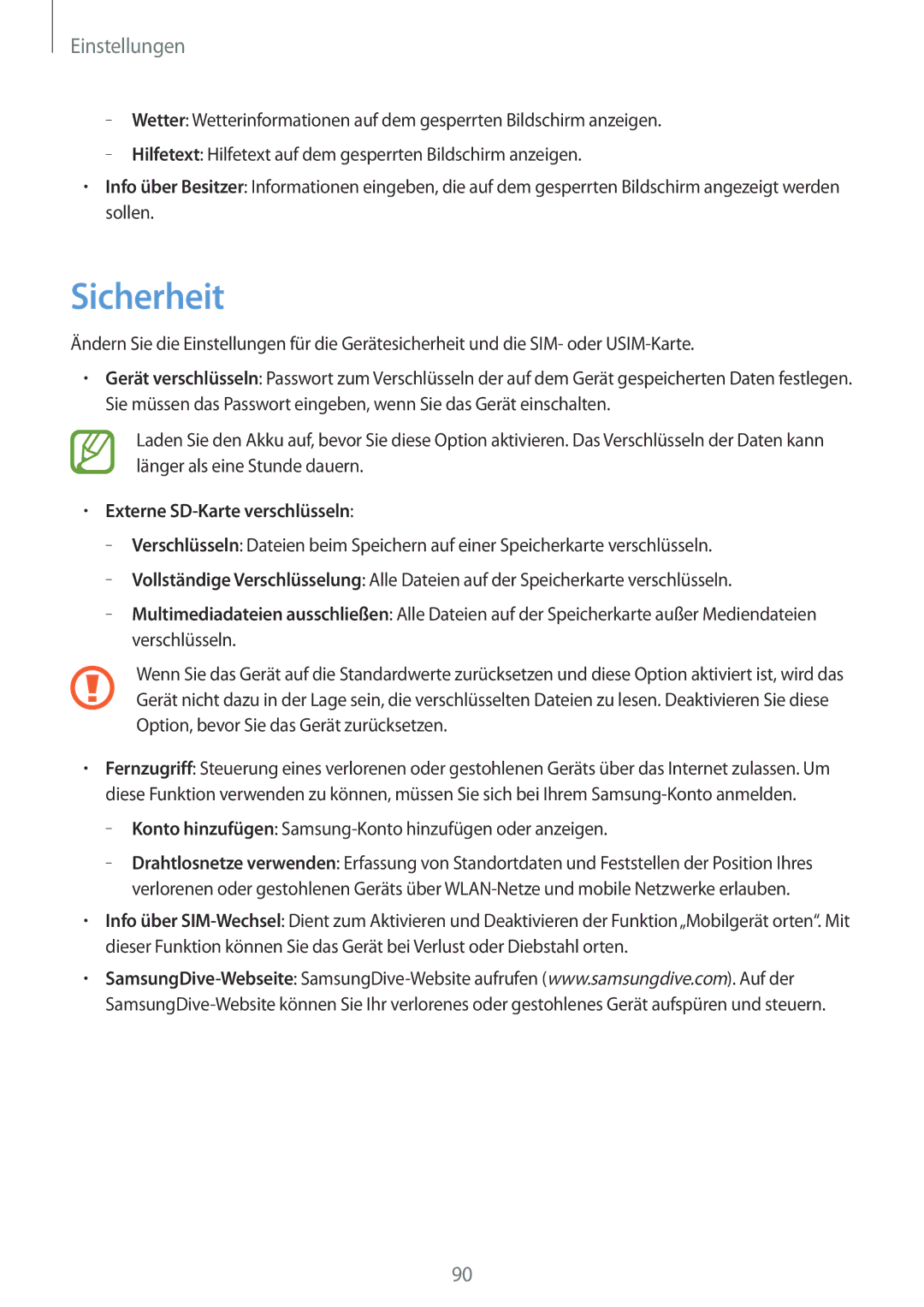 Samsung GT-S6310DBNDTM, GT-S6310ZWNDTR, GT-S6310ZWNVID, GT-S6310DBNVDR manual Sicherheit, Externe SD-Karte verschlüsseln 