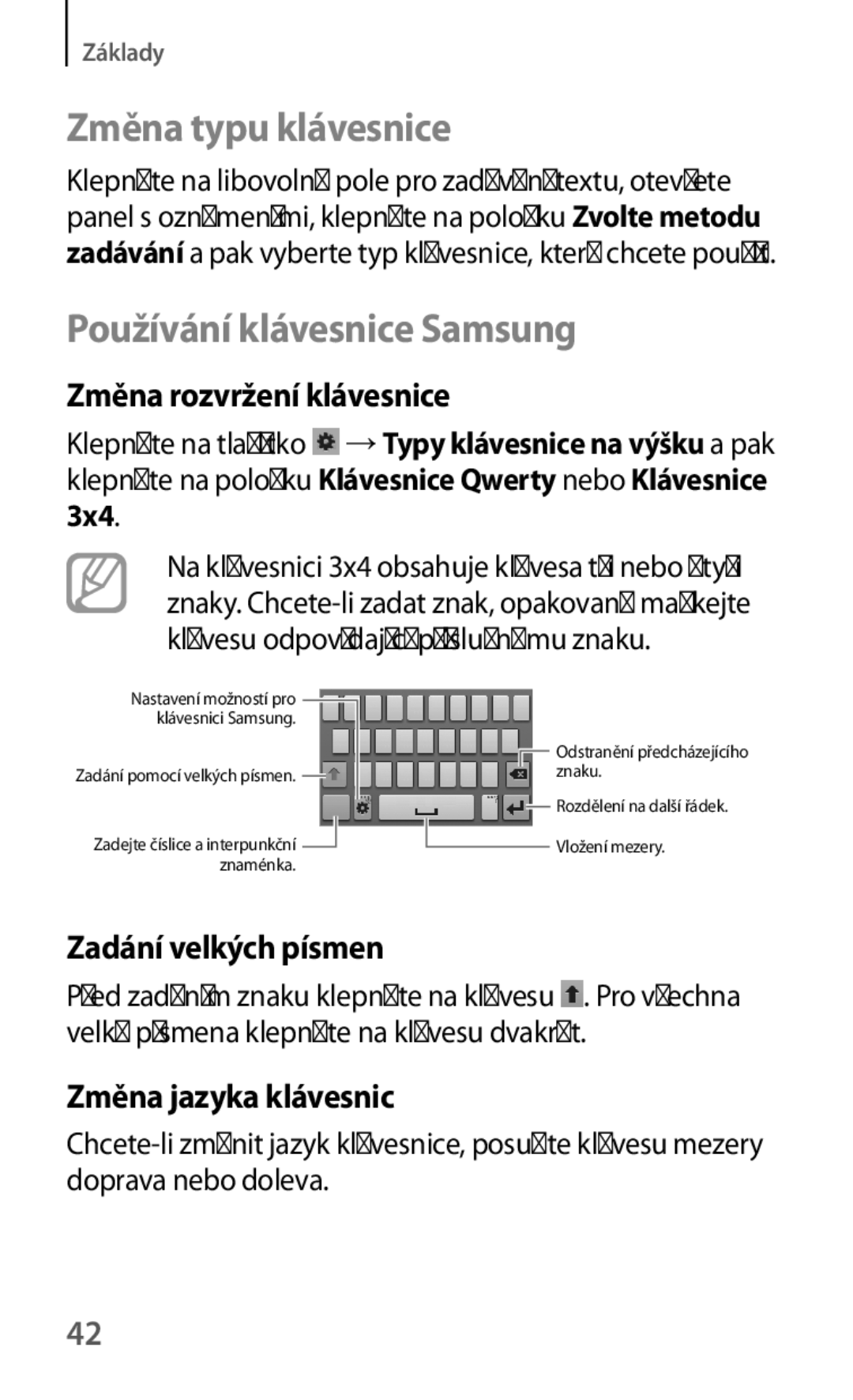 Samsung GT-S6310DBNIDE, GT-S6310ZWNTPL Změna typu klávesnice, Používání klávesnice Samsung, Změna rozvržení klávesnice 
