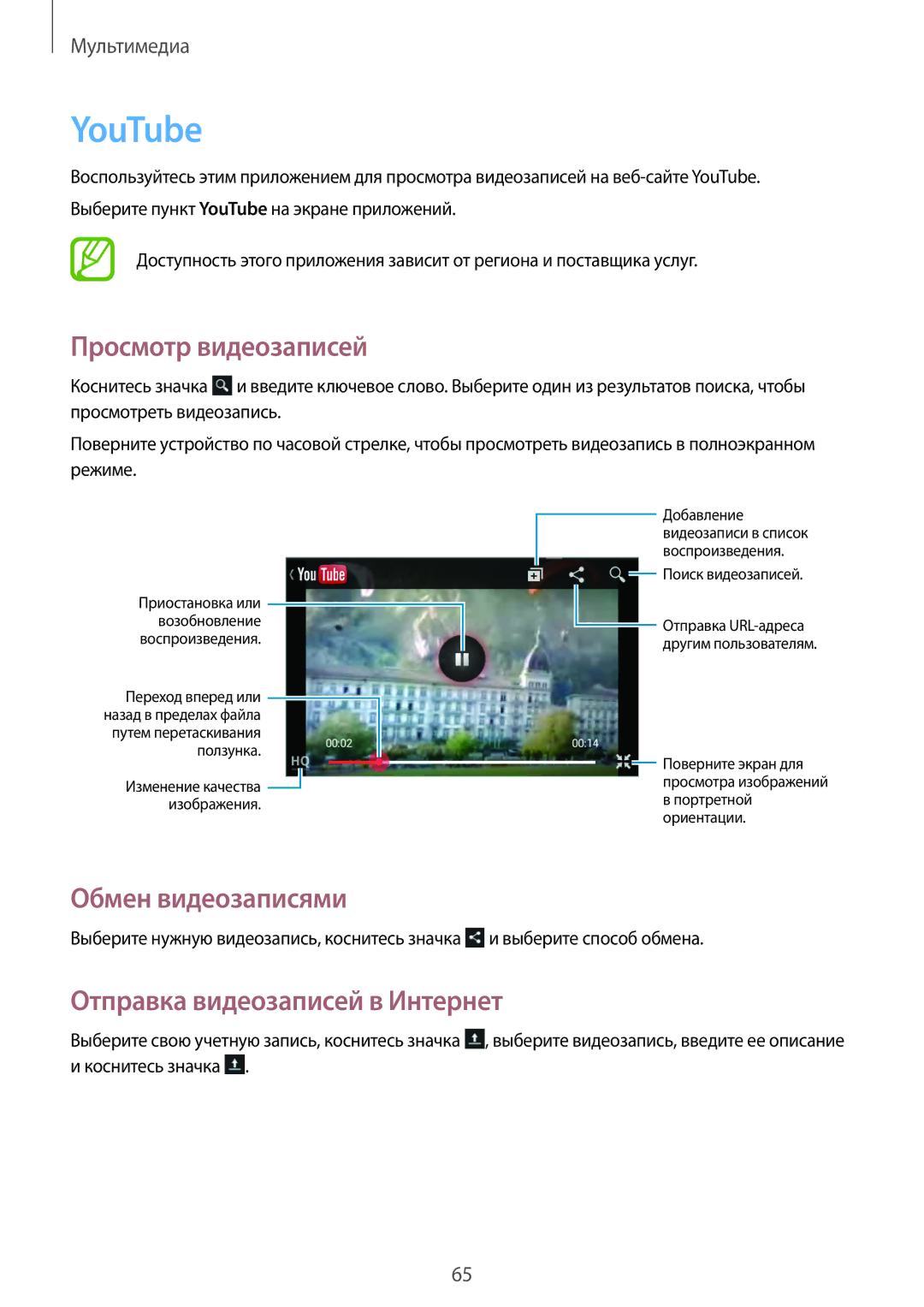 Samsung GT-S6312MSASER, GT-S6312DBASER, GT-S6312WRASER, GT-S6312ZWASER manual YouTube, Отправка видеозаписей в Интернет 