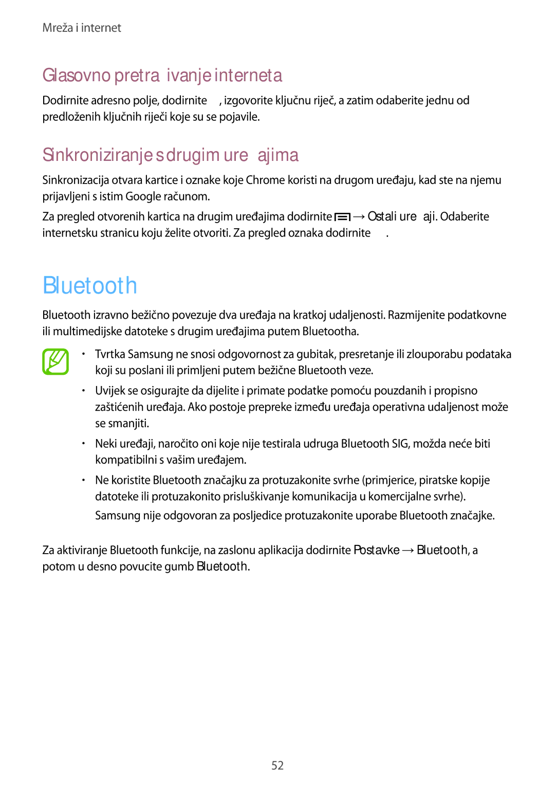 Samsung GT-S6312WRATRA, GT2S6312DBATRA, GT2S6312WRATRA, GT-S6312DBATRA manual Bluetooth, Sinkroniziranje s drugim uređajima 