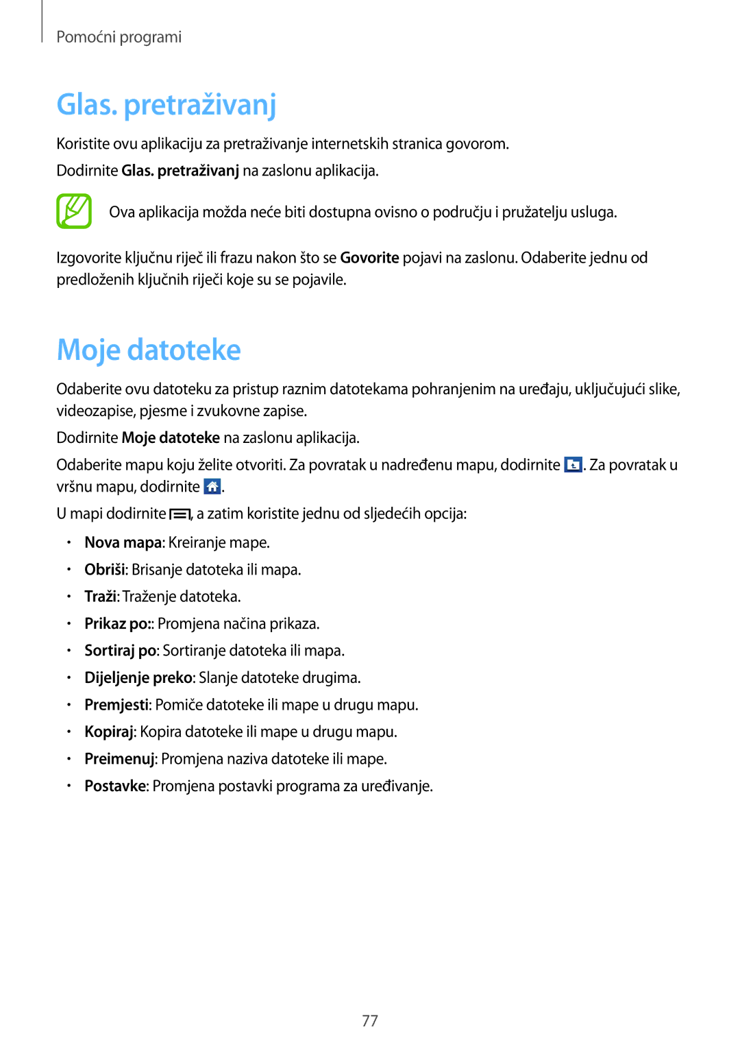 Samsung GT2S6312DBATRA, GT-S6312WRATRA, GT2S6312WRATRA, GT-S6312DBATRA manual Glas. pretraživanj, Moje datoteke 