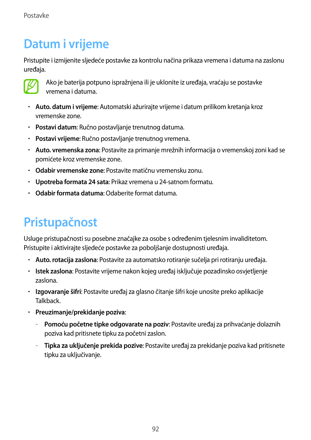 Samsung GT-S6312WRATRA, GT2S6312DBATRA, GT2S6312WRATRA, GT-S6312DBATRA manual Datum i vrijeme, Pristupačnost 